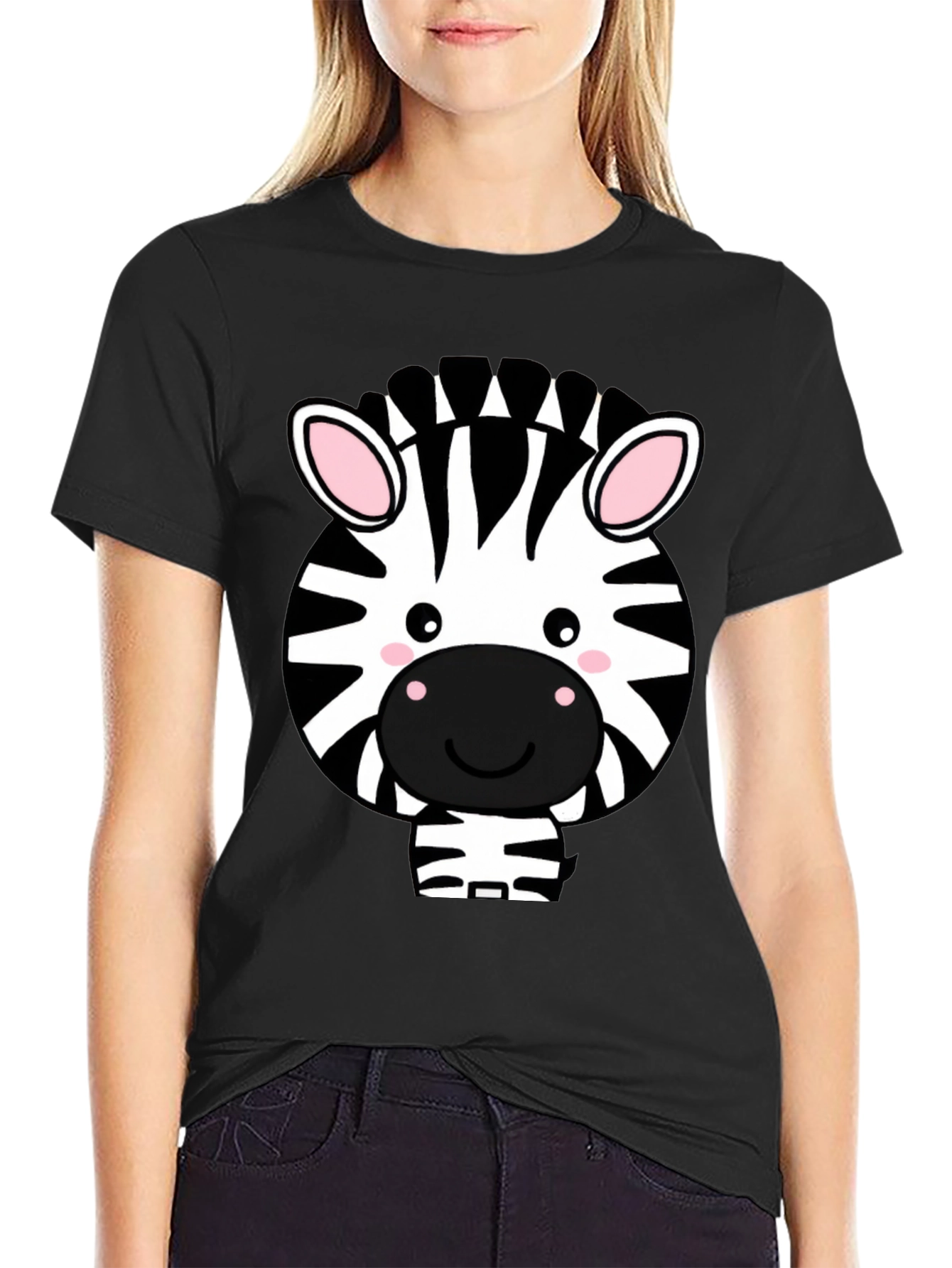 Cute Zebra Graphic Tee - Black T-Shirt