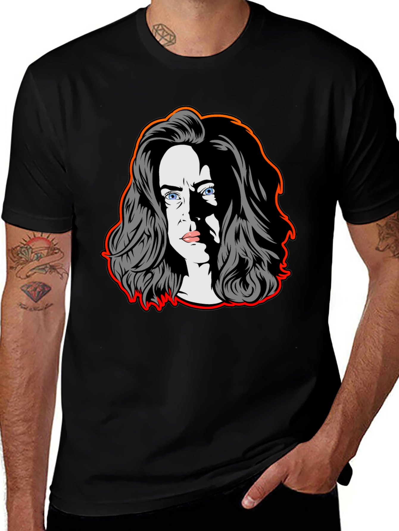 Pop Art Woman Graphic Tee - Black Cotton Blend