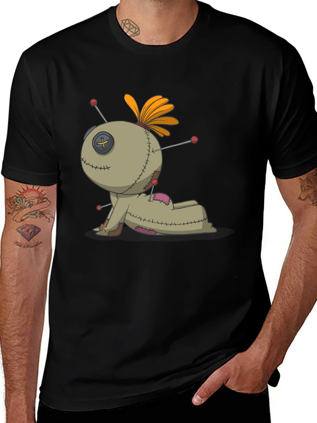 Voodoo Doll Graphic Tee - Black Cotton Blend