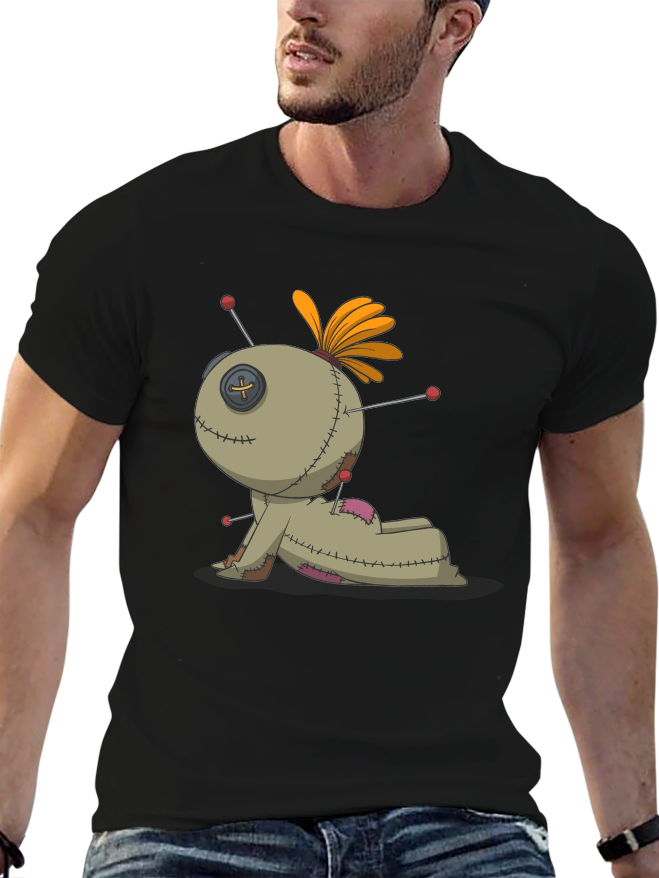 Voodoo Doll Graphic Tee - Black Cotton Blend