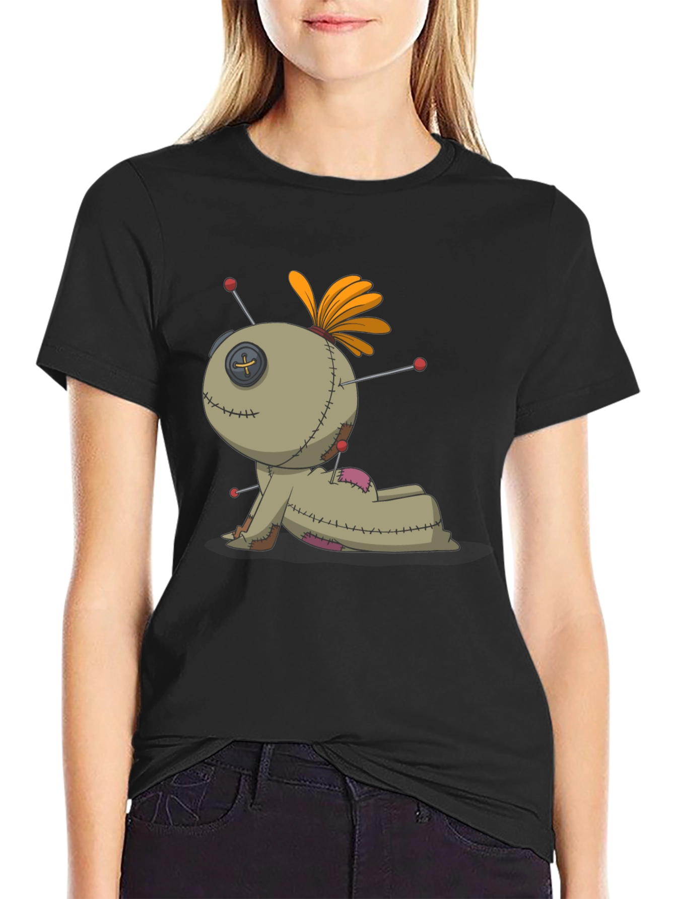 Voodoo Doll Graphic Tee - Black Cotton Blend