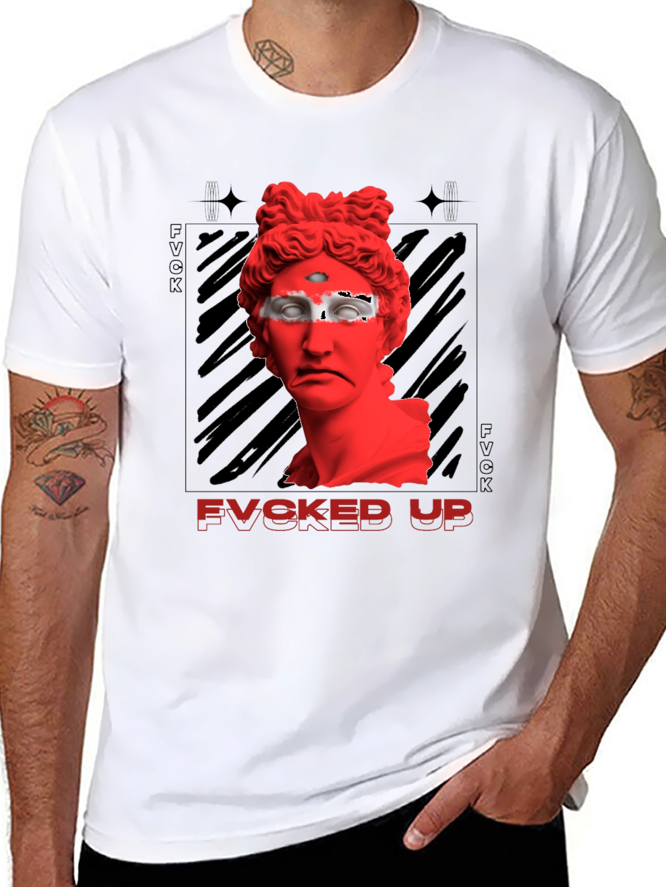 Fvcked Up Graphic Tee - Red Statue Design