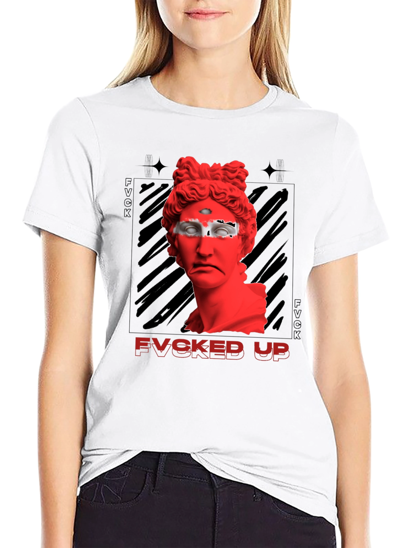 Fvcked Up Graphic Tee - Red Statue Design