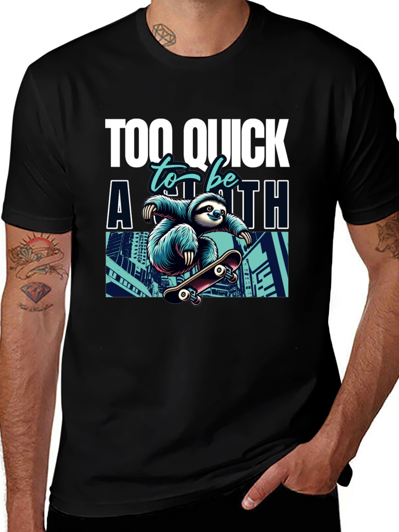 Sloth Skateboard Graphic Tee - Too Quick T-Shirt