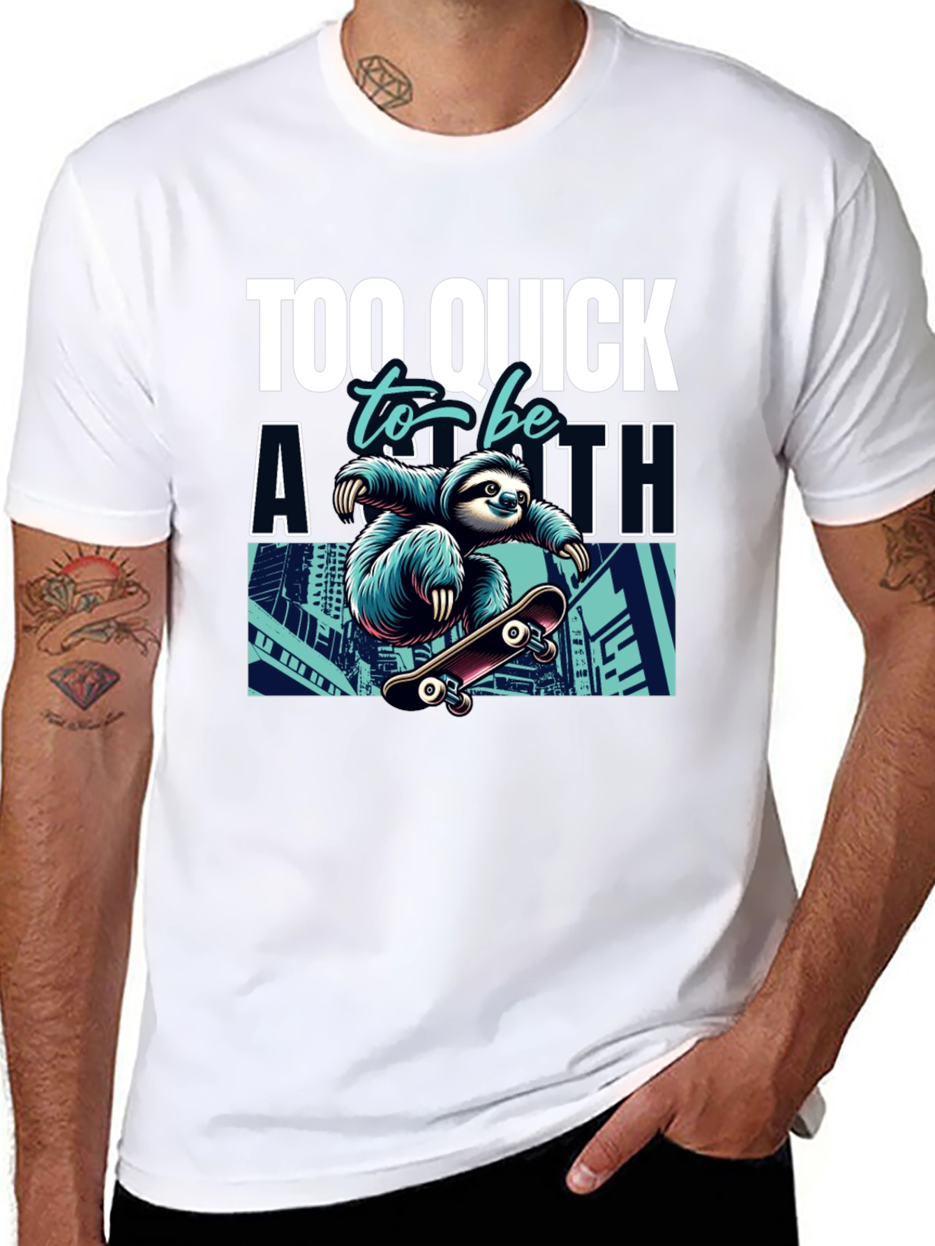 Sloth Skateboard Graphic Tee - Too Quick T-Shirt
