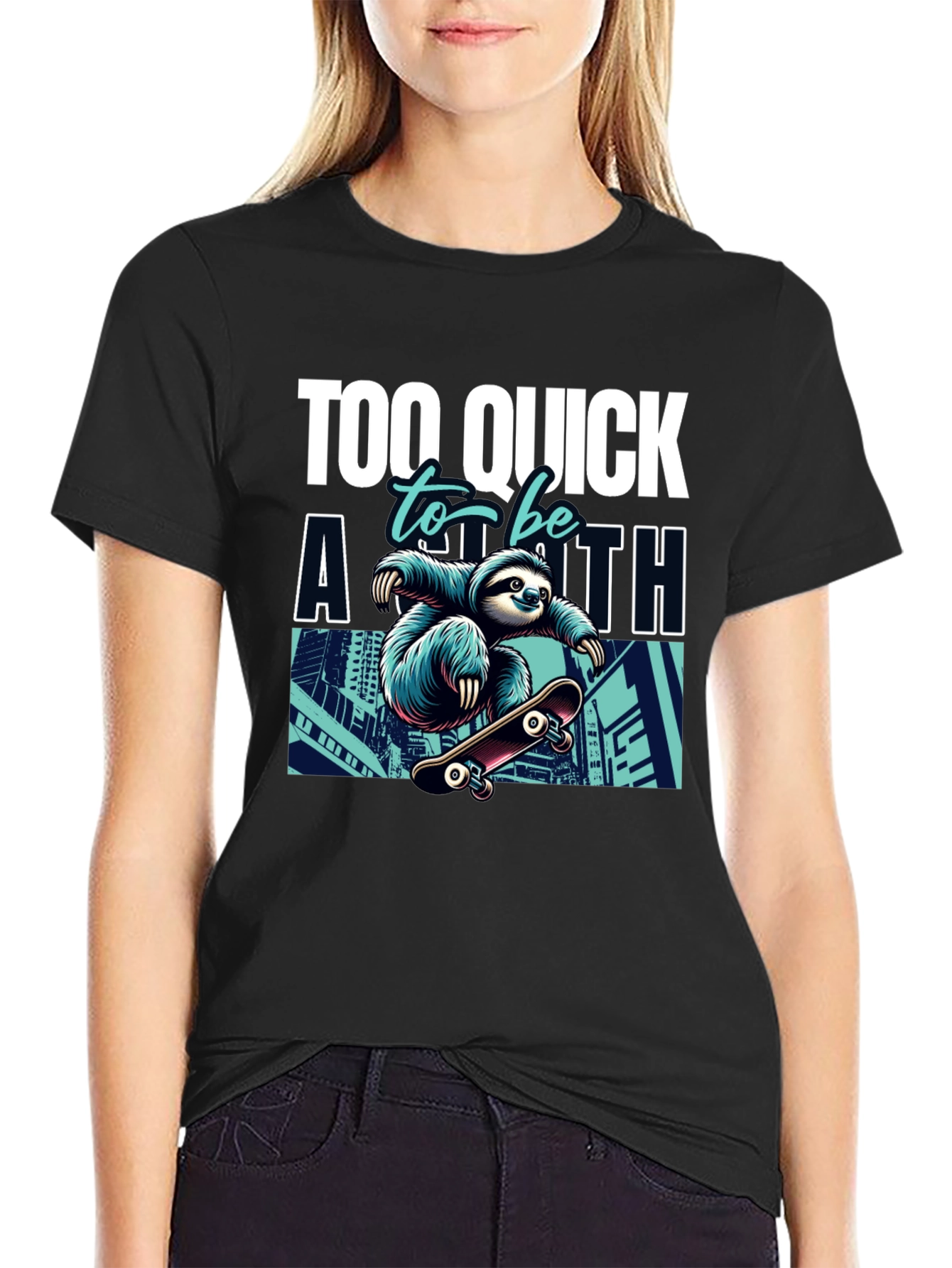 Sloth Skateboard Graphic Tee - Too Quick T-Shirt