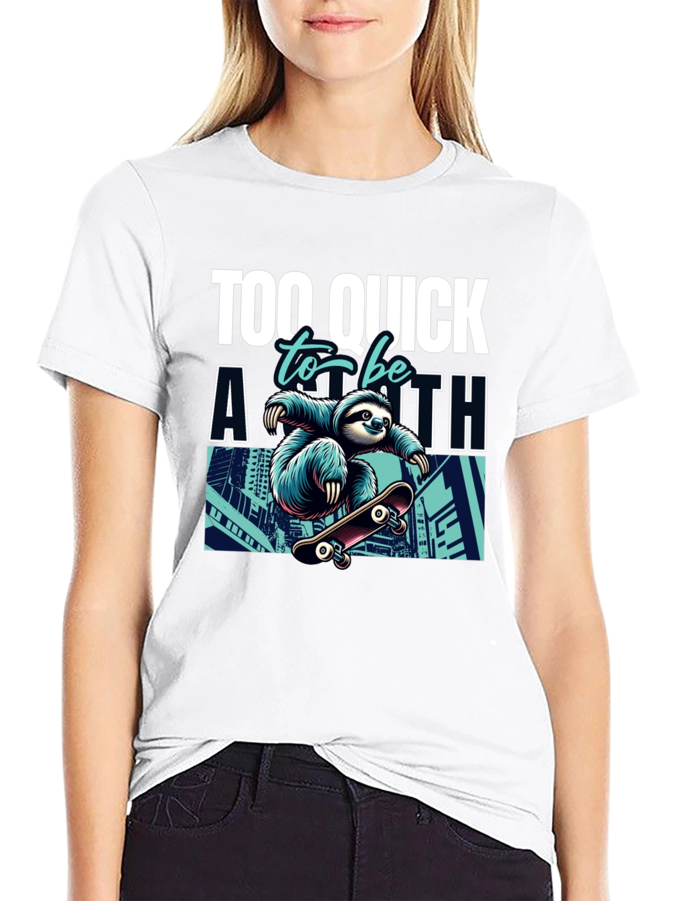 Sloth Skateboard Graphic Tee - Too Quick T-Shirt