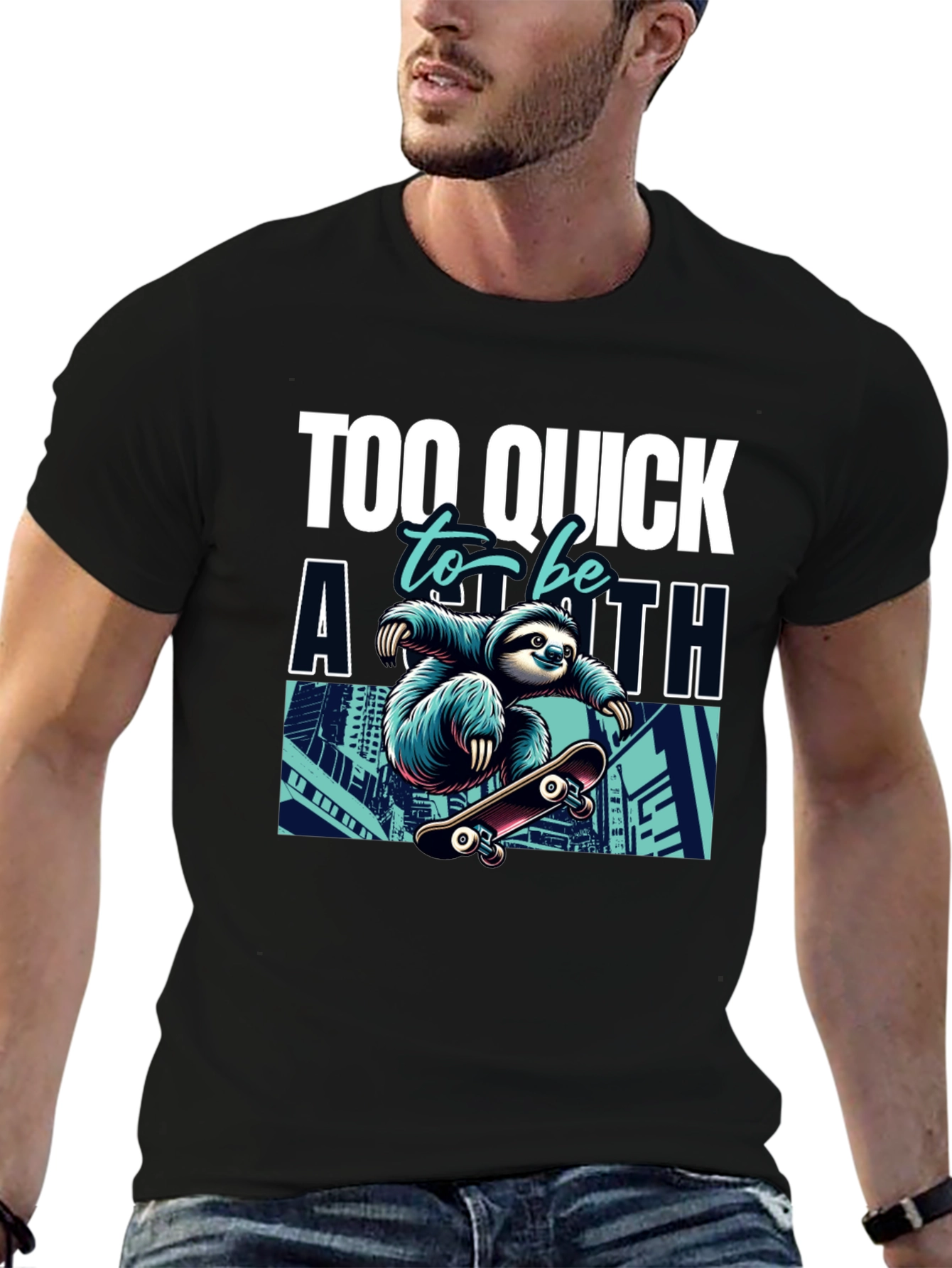 Sloth Skateboard Graphic Tee - Too Quick T-Shirt
