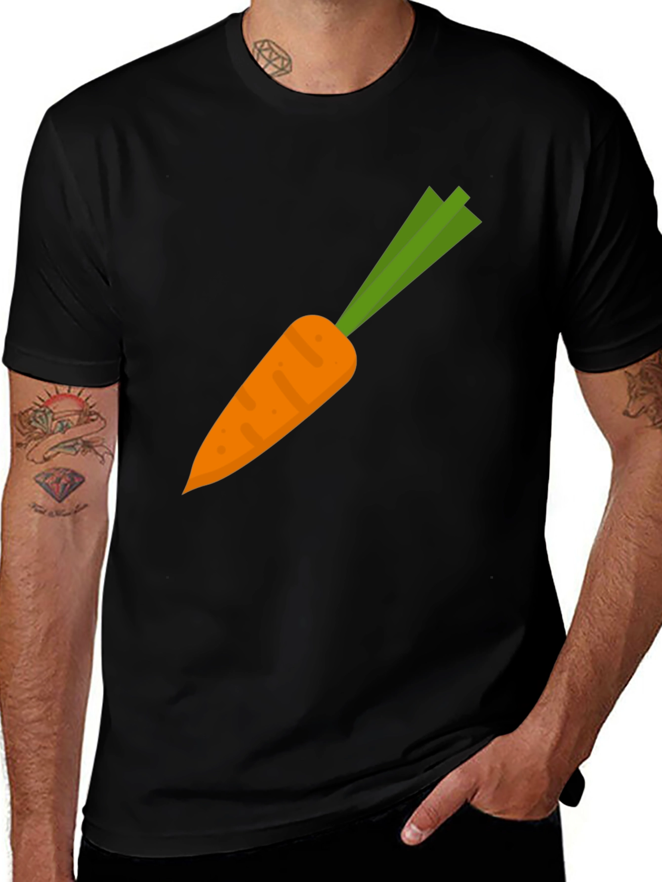 Carrot Graphic Tee - Black Cotton Casual Shirt