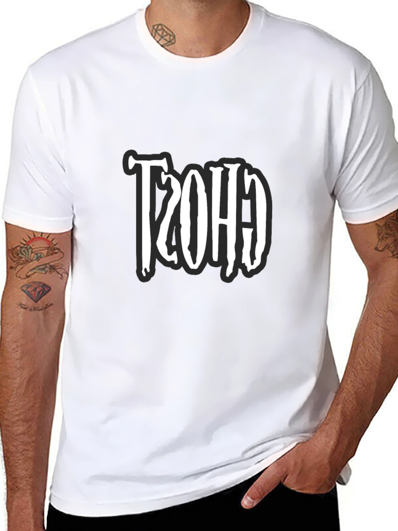 Retro Ghost Design Black T-Shirt