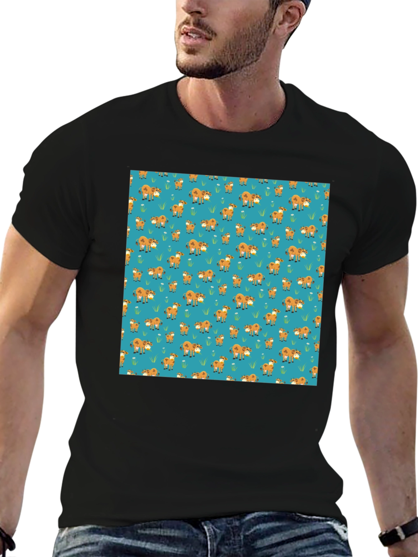 Fox Pattern Black Casual T-Shirt