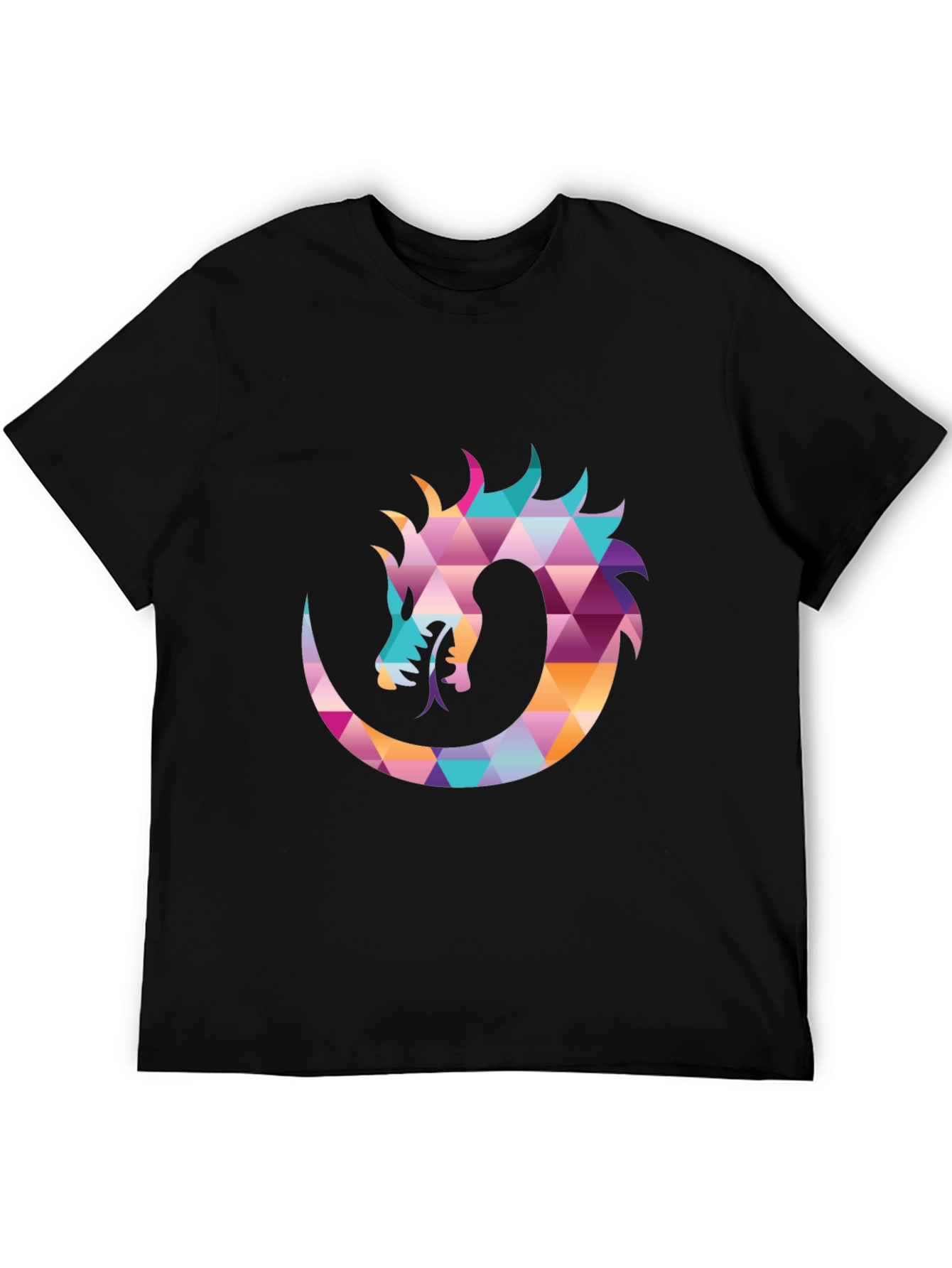 Geometric Dragon Print Black T-Shirt