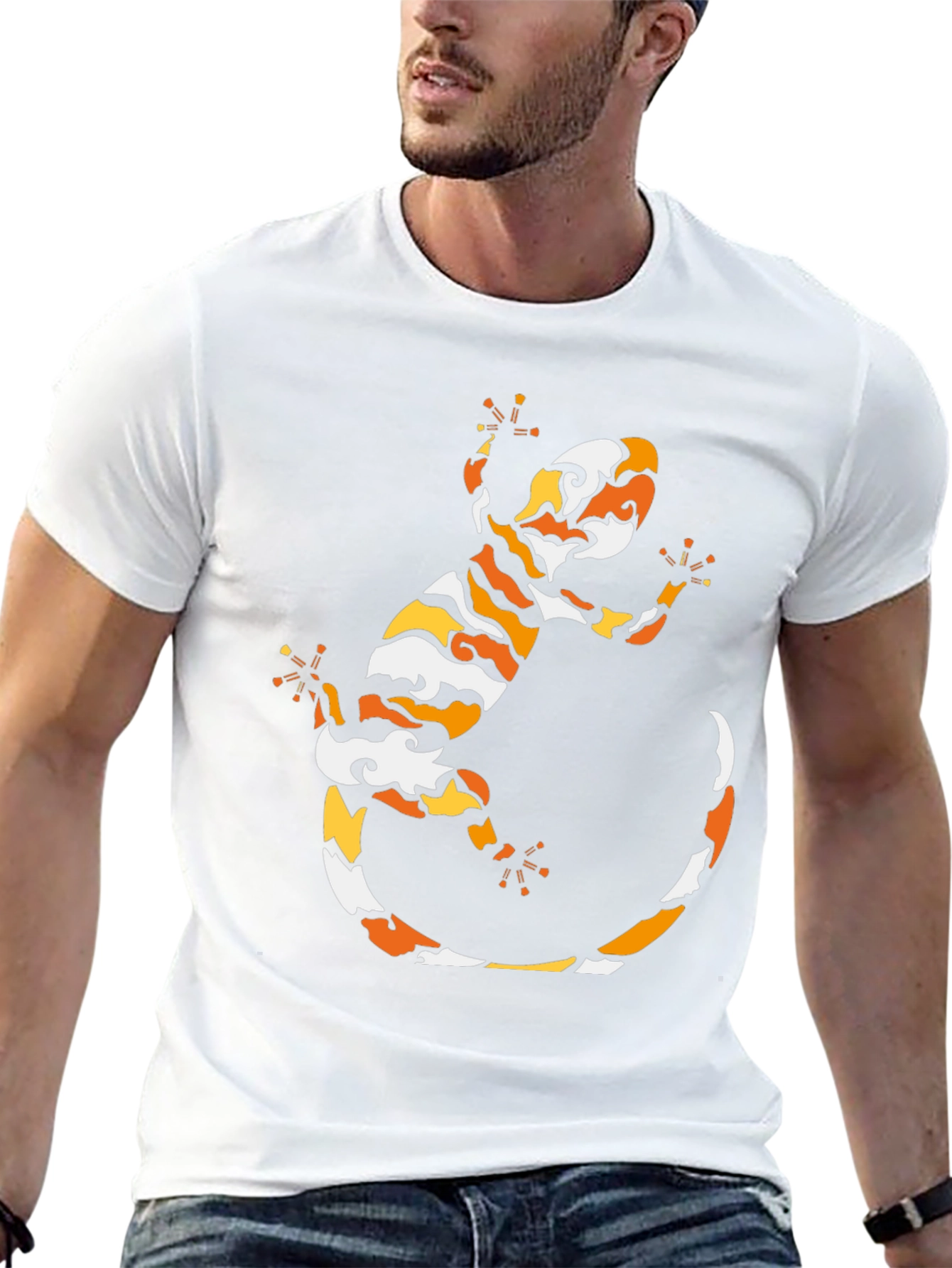 Cool Gecko Pattern Black T-Shirt