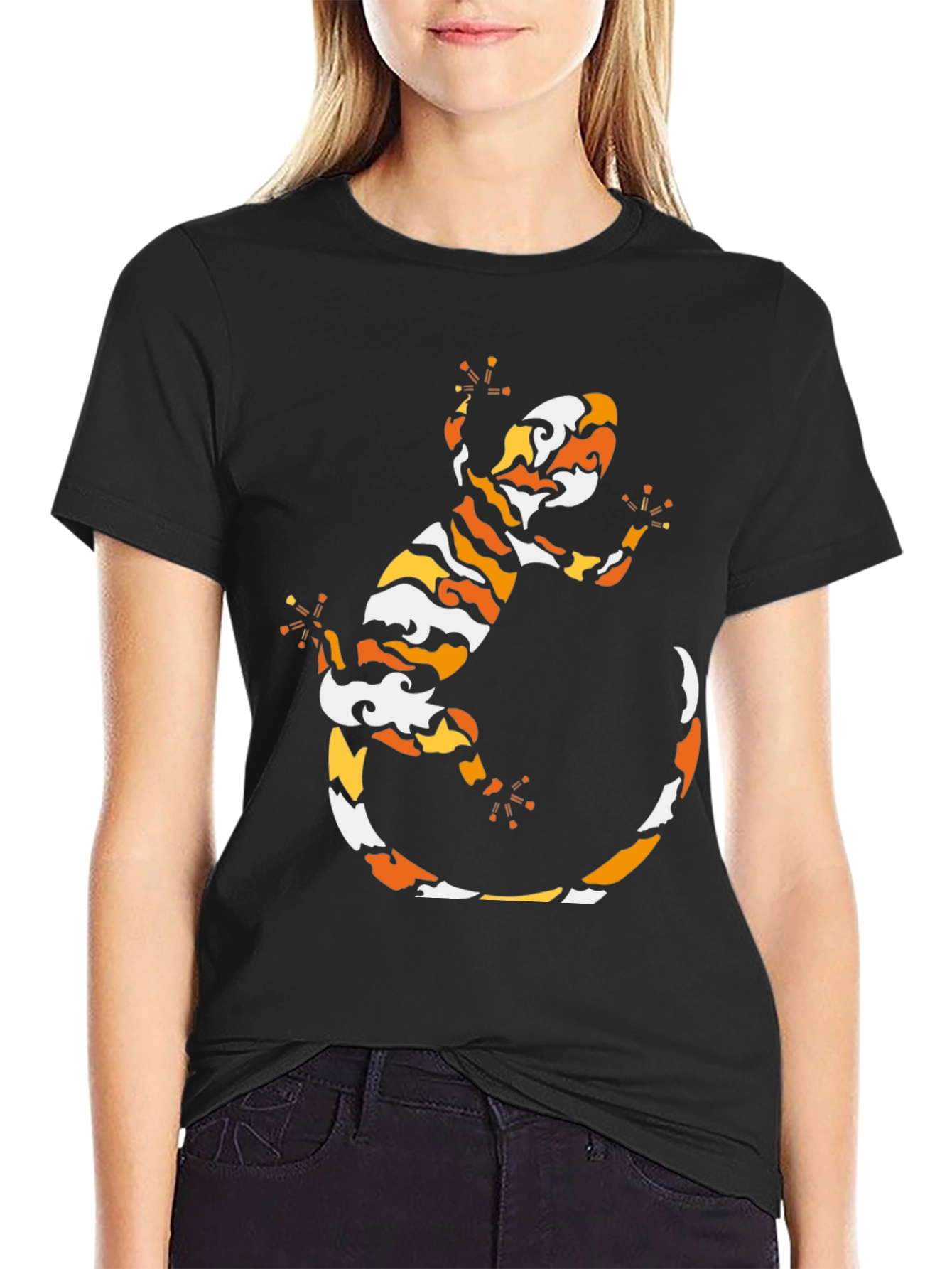 Cool Gecko Pattern Black T-Shirt