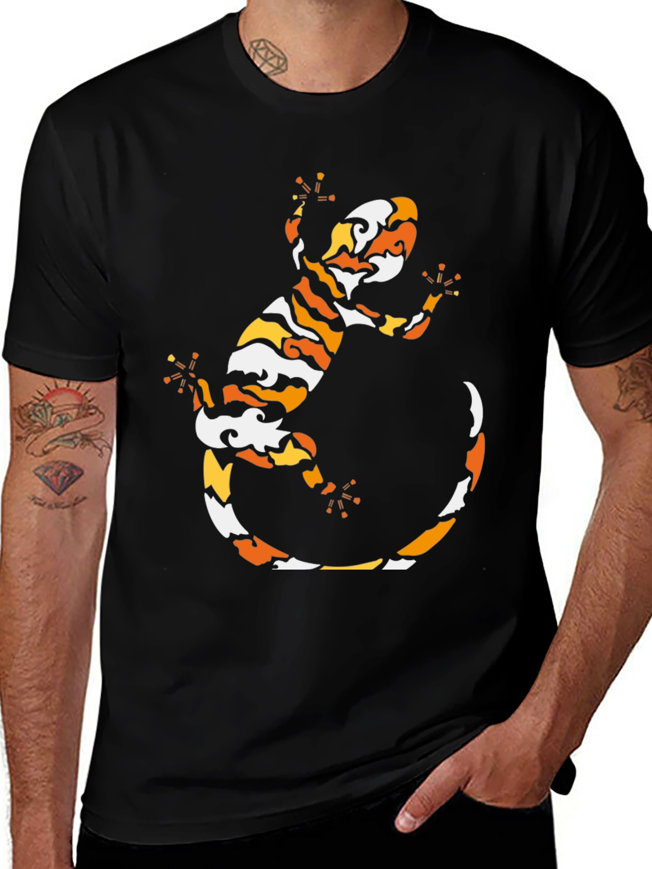 Cool Gecko Pattern Black T-Shirt