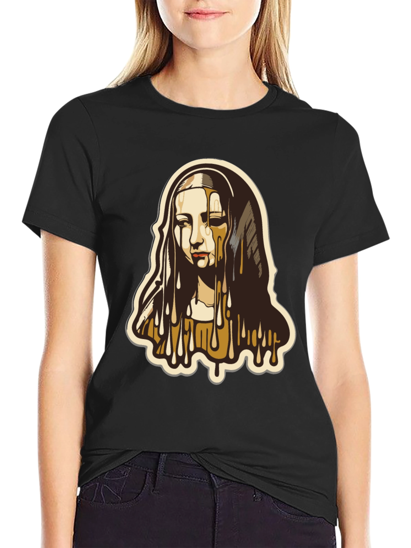 Melting Madonna Graphic Tee - Black Cotton Blend T-Shirt