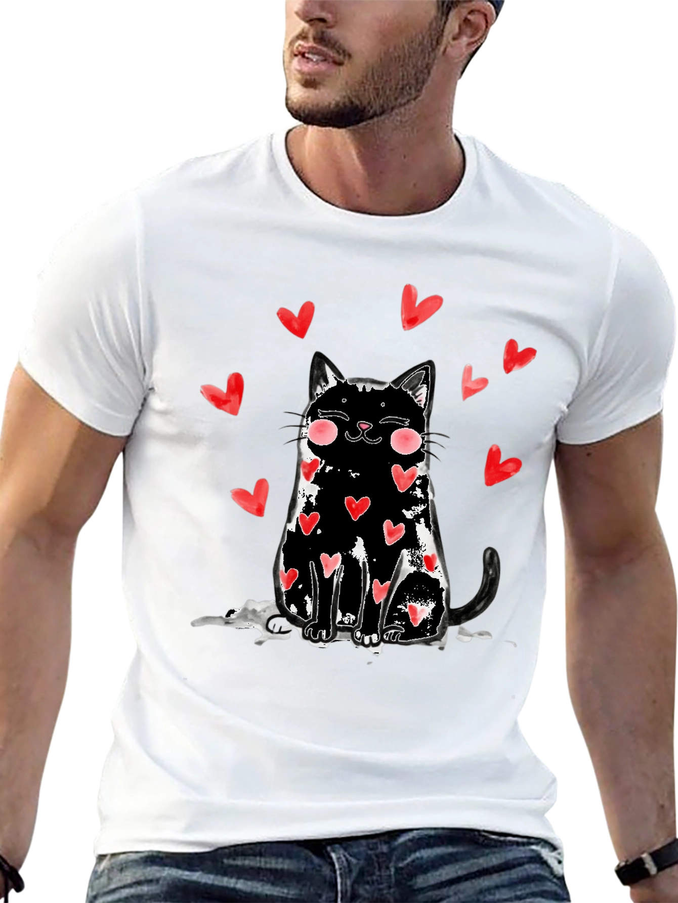 Black Cat Heart T-Shirt - Cute Valentines Tee