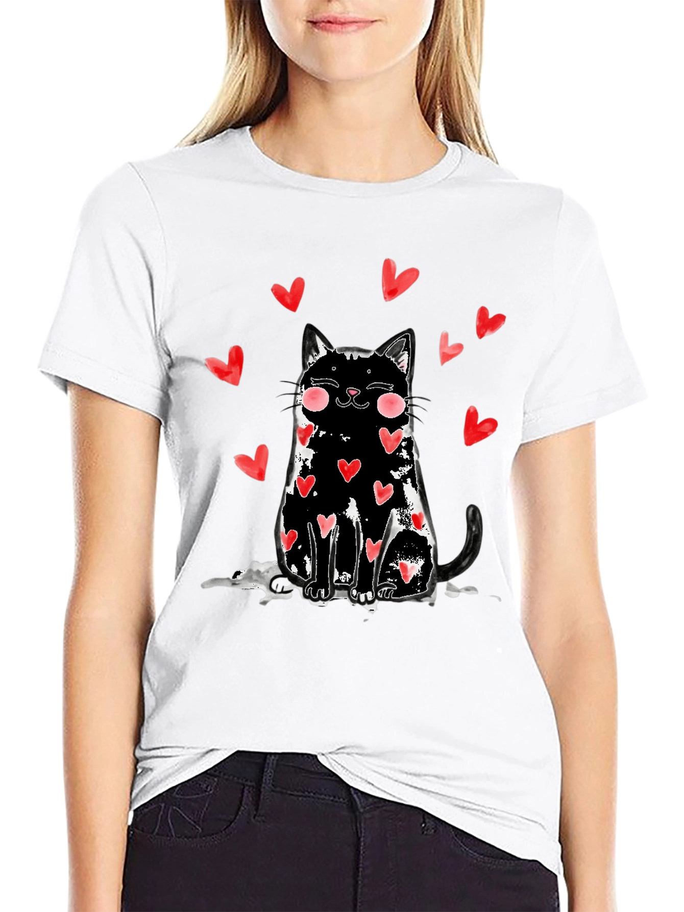 Black Cat Heart T-Shirt - Cute Valentines Tee