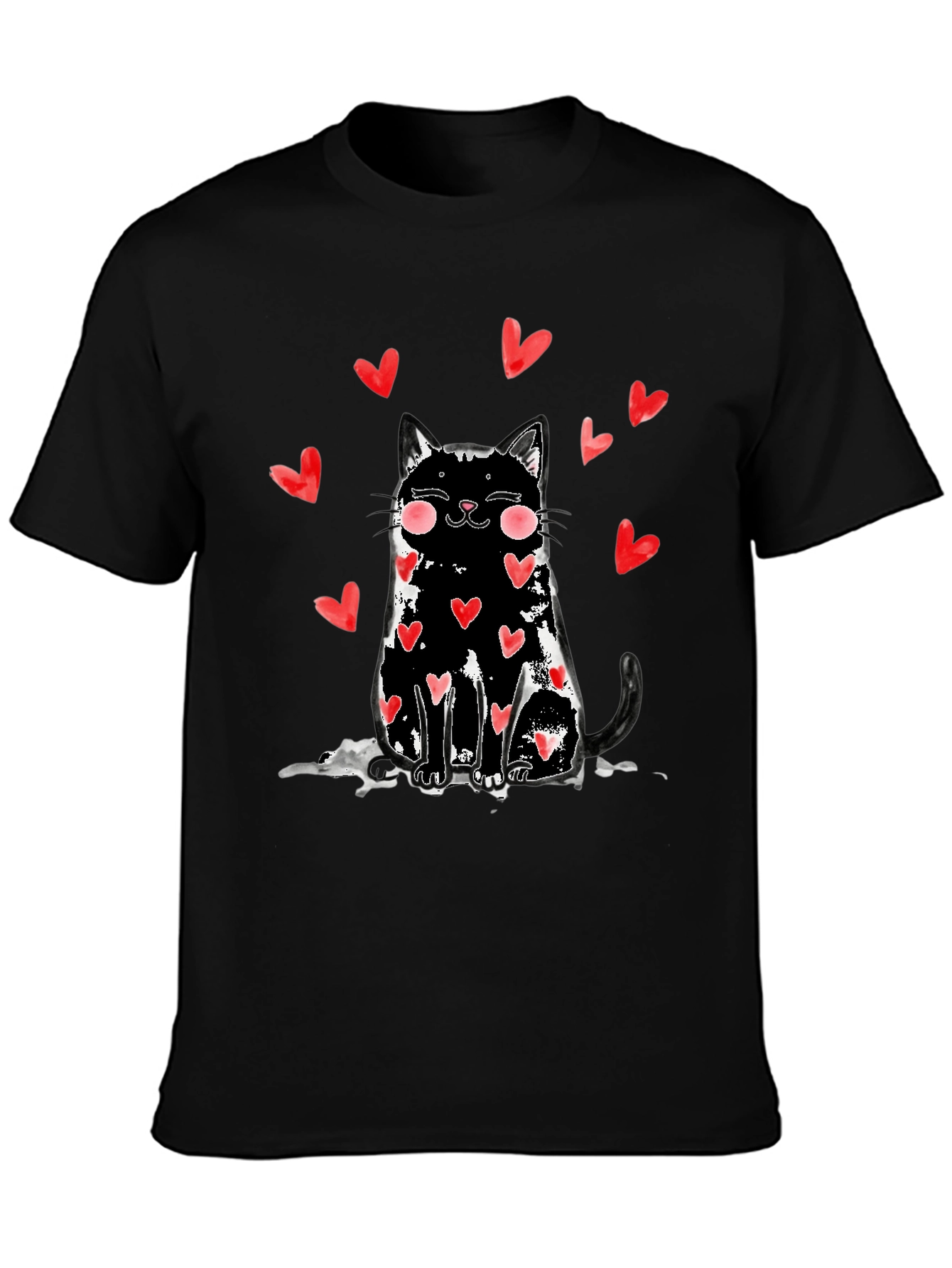 Black Cat Heart T-Shirt - Cute Valentines Tee