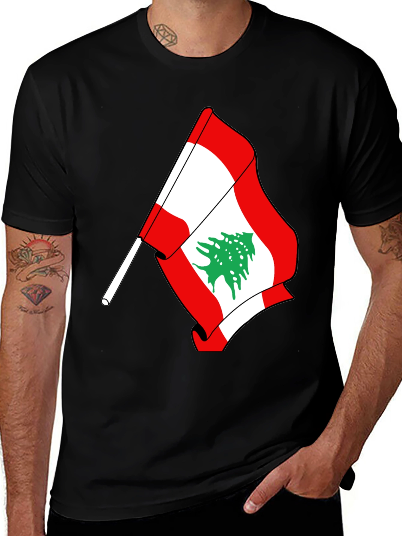 Lebanon Flag T-Shirt - Mens Black Tee