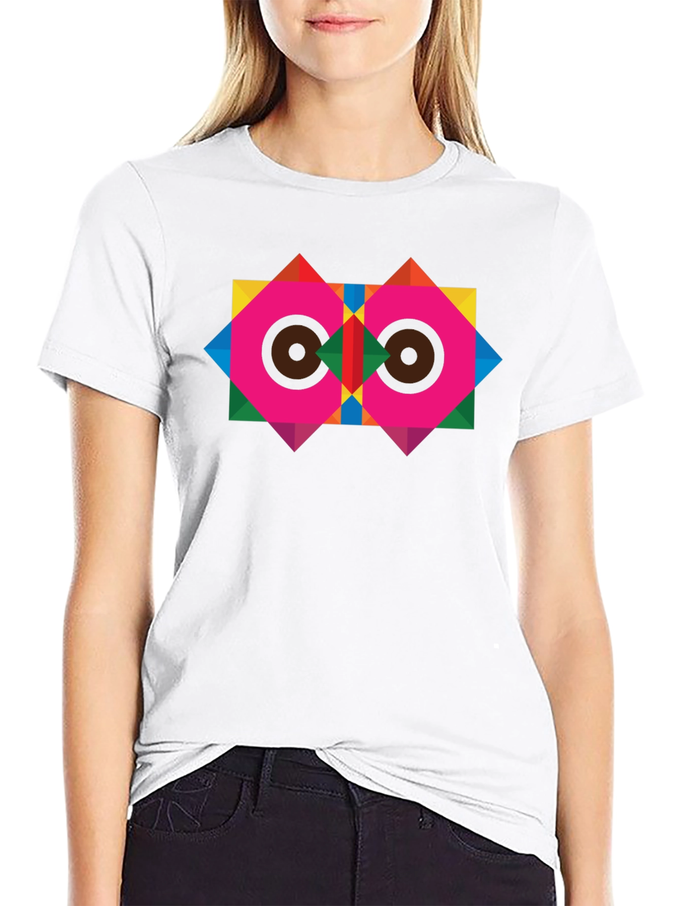 Geometric Owl Graphic Black T-Shirt