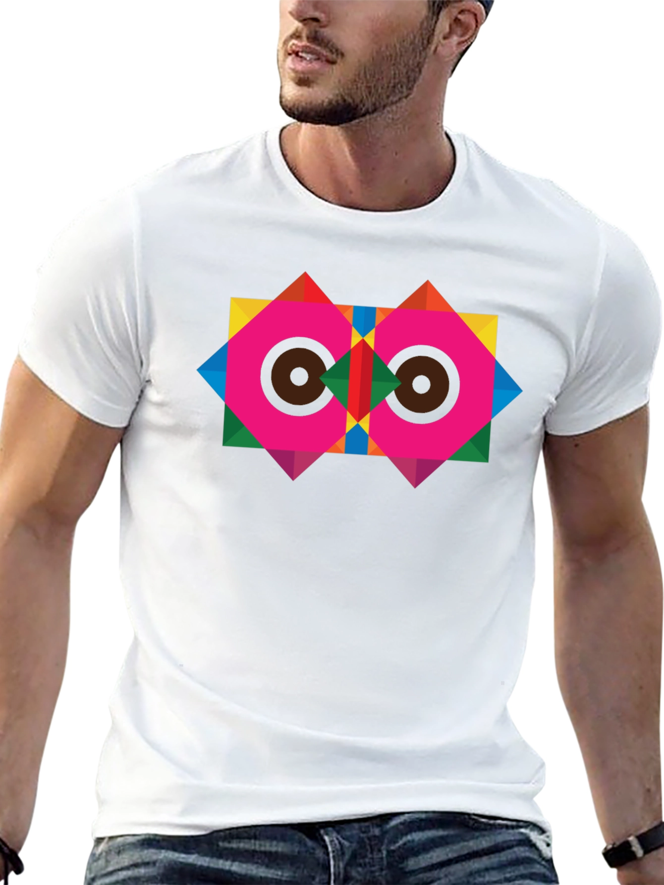 Geometric Owl Graphic Black T-Shirt