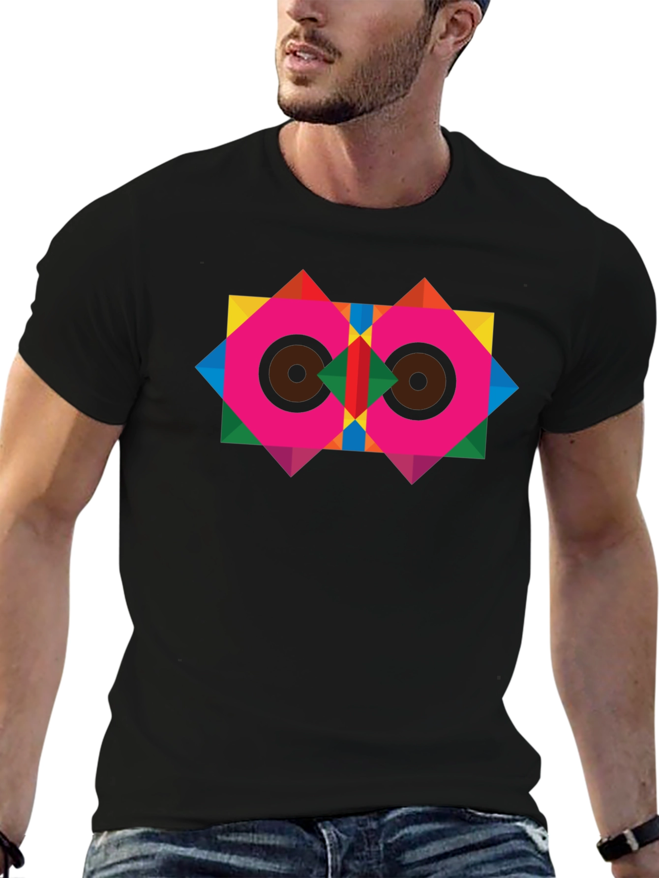 Geometric Owl Graphic Black T-Shirt