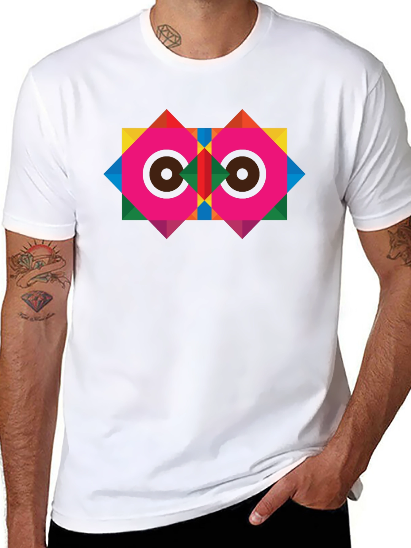 Geometric Owl Graphic Black T-Shirt