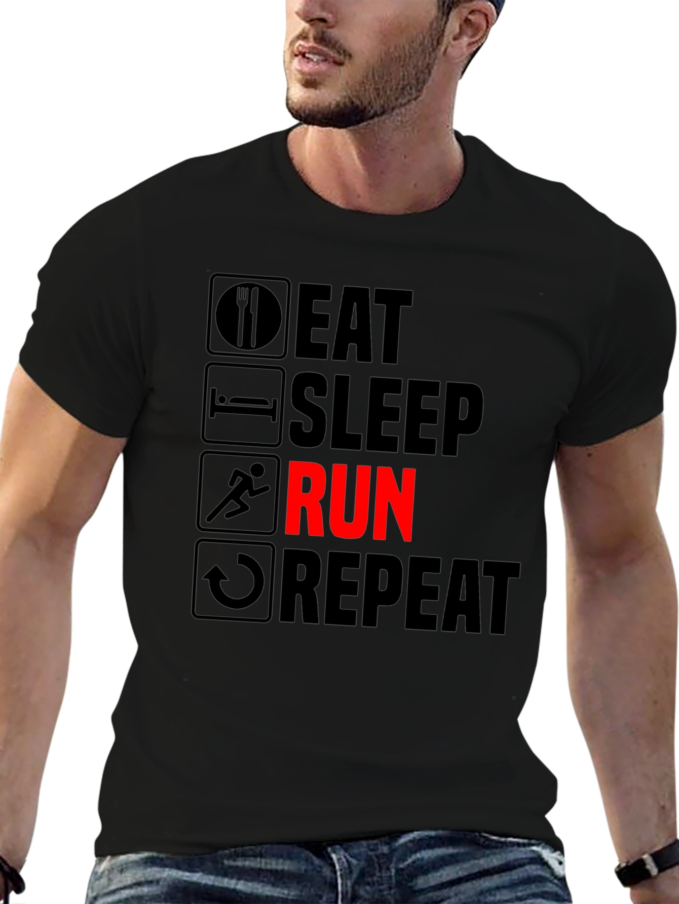 Eat Sleep Run Repeat Black Graphic T-Shirt