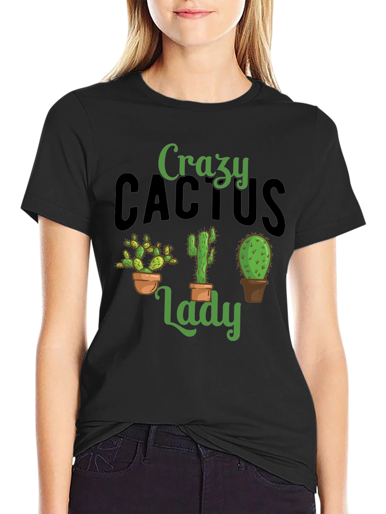 Crazy Cactus Lady Black T-Shirt