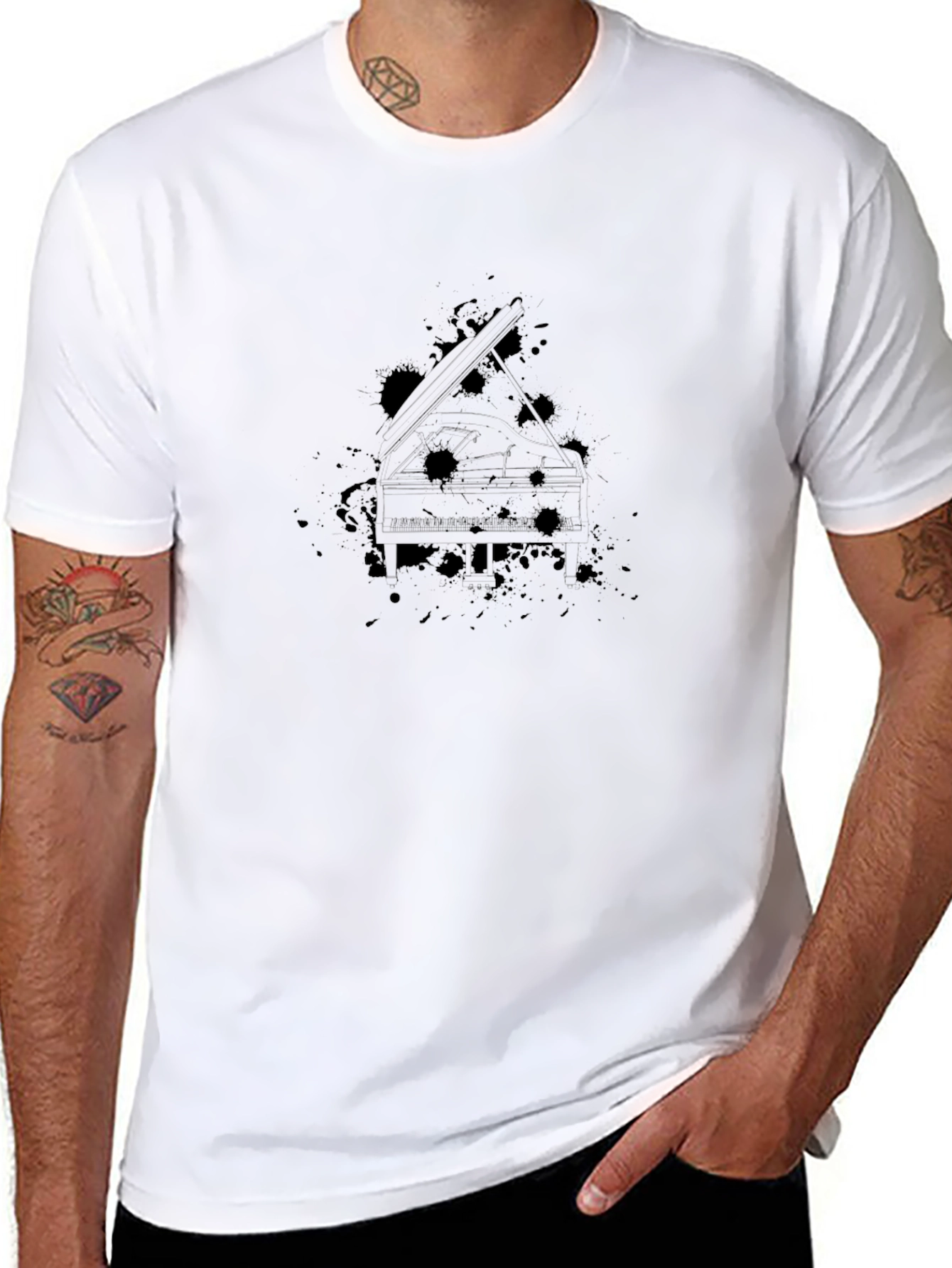 Abstract Piano Graphic Black T-Shirt