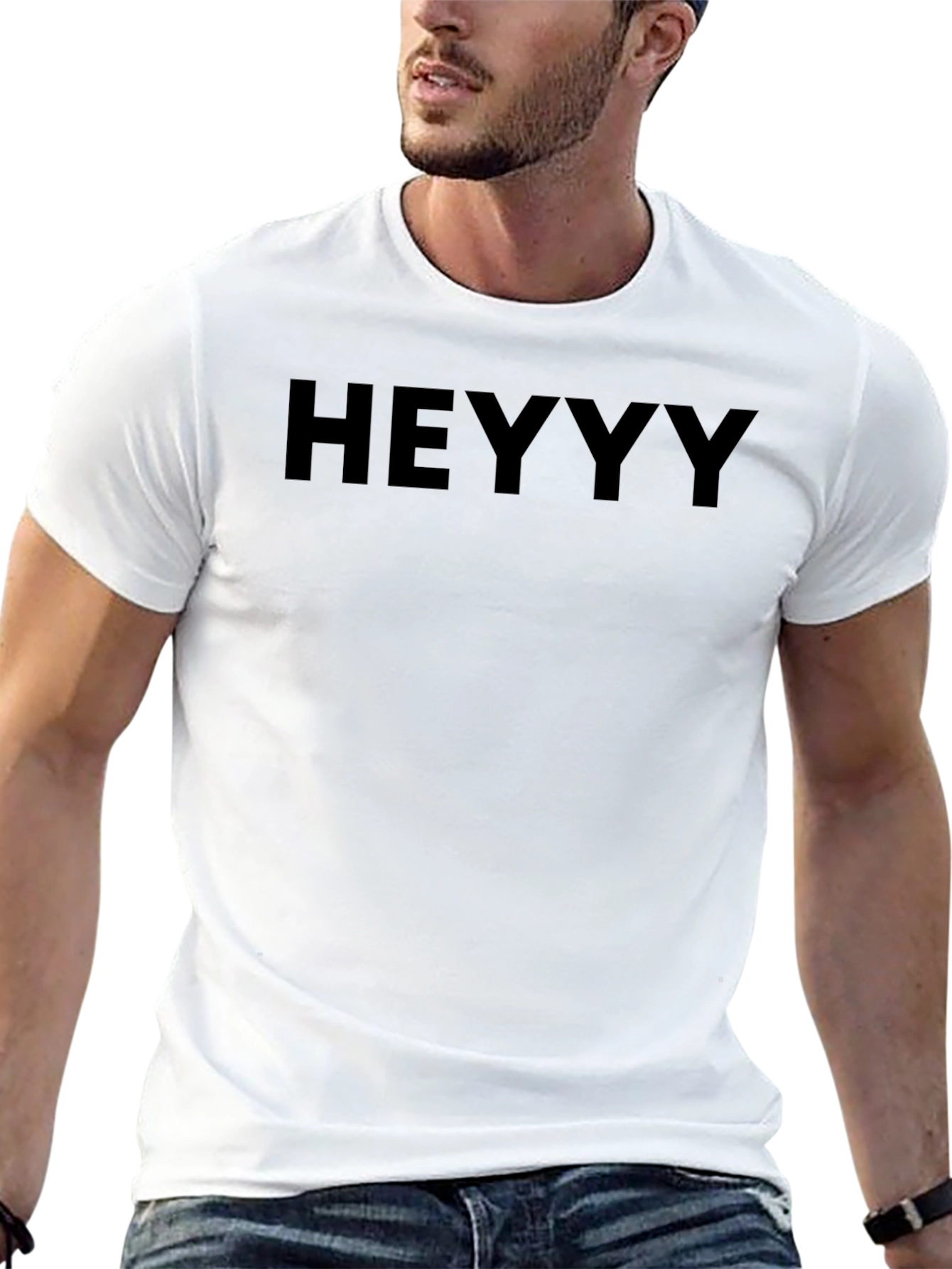 Heyyy Graphic Tee - Solid Black Casual T-Shirt