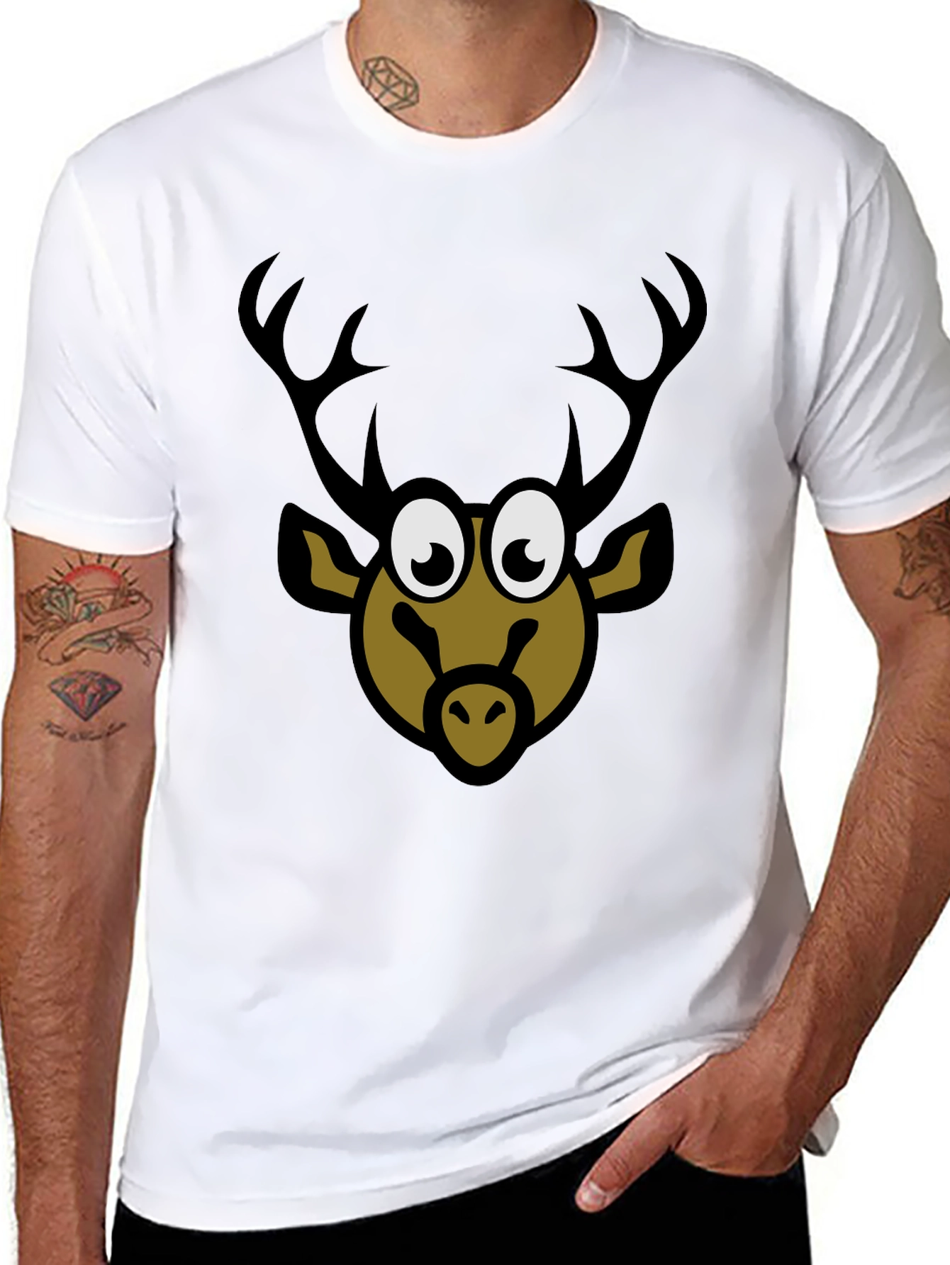 Cartoon Deer Graphic Tee - Black T-Shirt