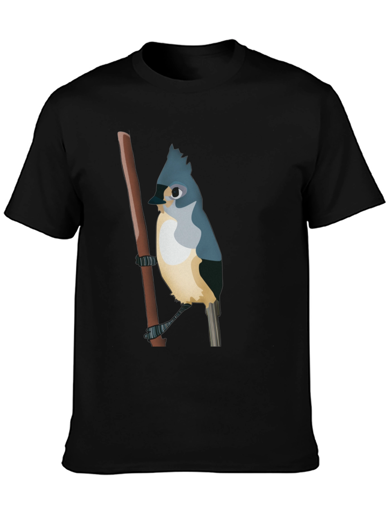 Blue Bird on Branch Black T-Shirt