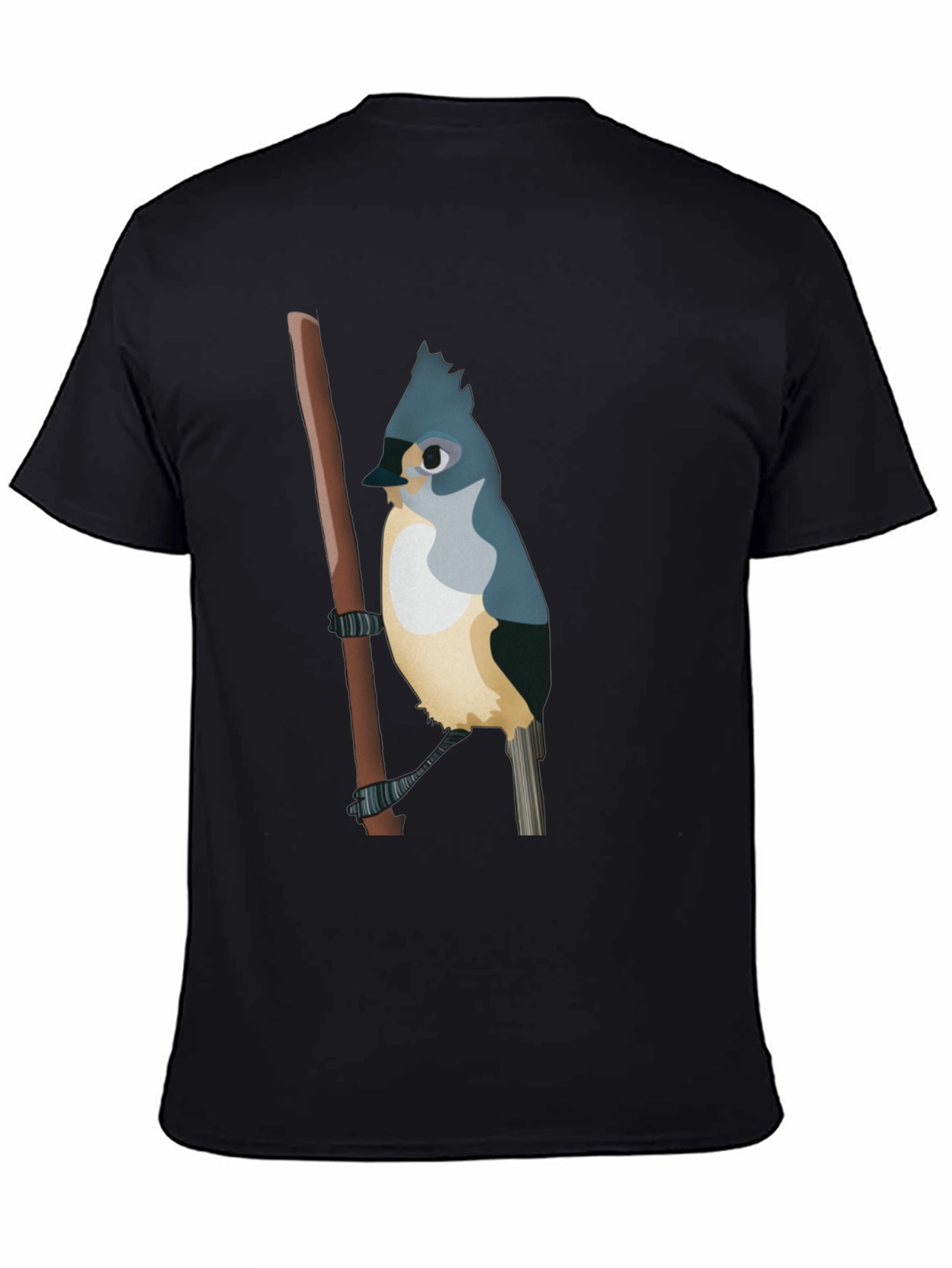 Blue Bird on Branch Black T-Shirt