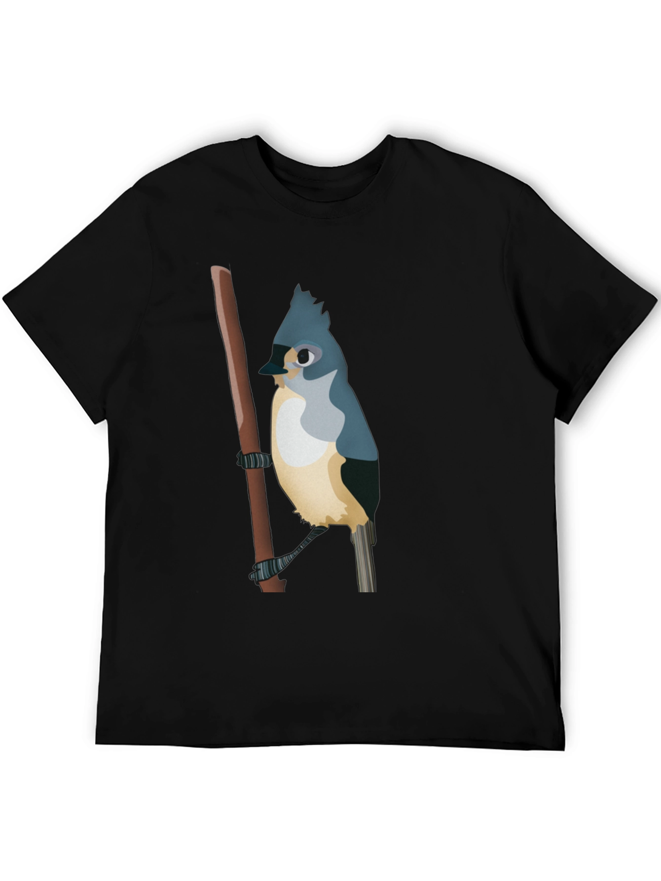 Blue Bird on Branch Black T-Shirt
