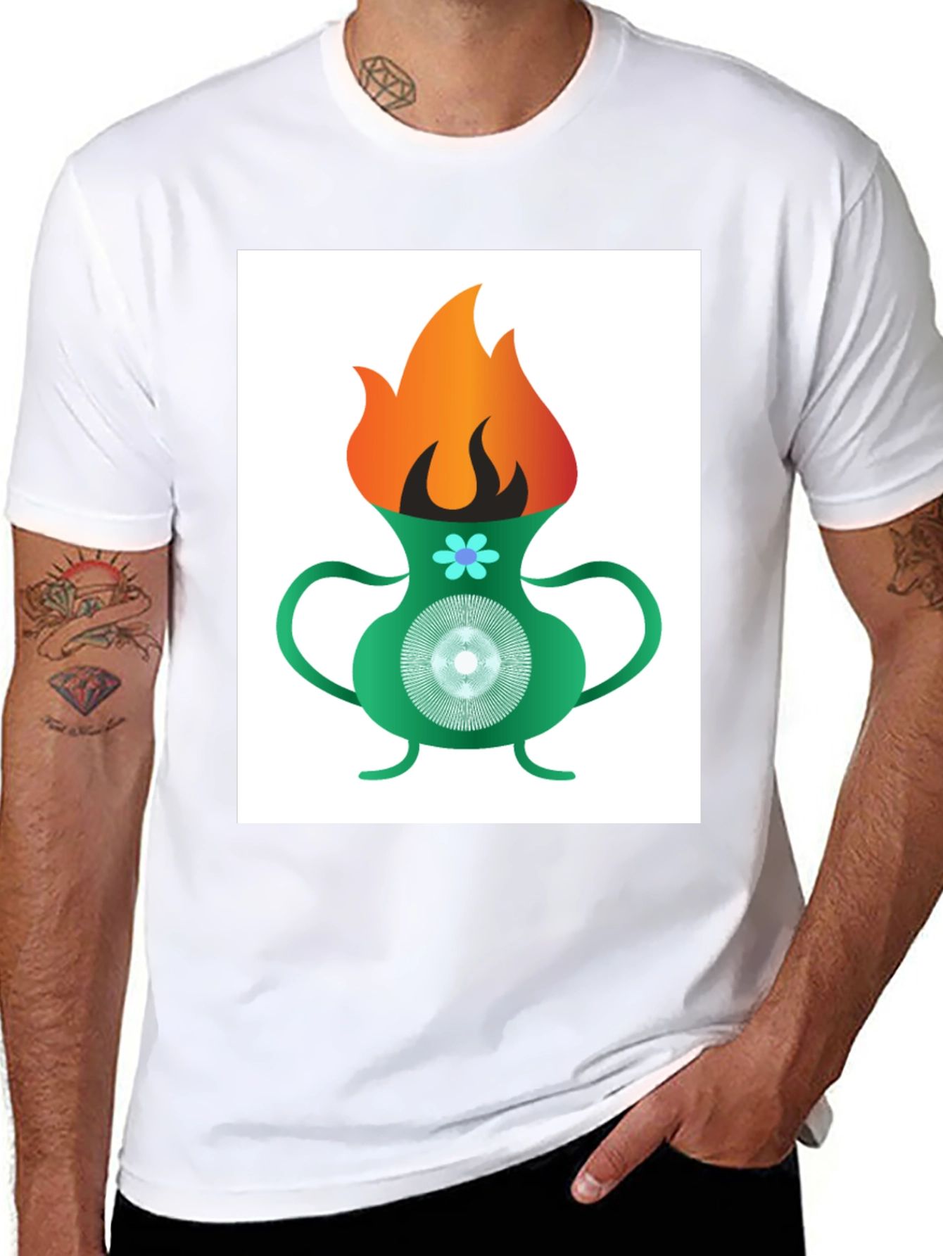 Flame Vase Graphic Tee - Black Cotton T-Shirt