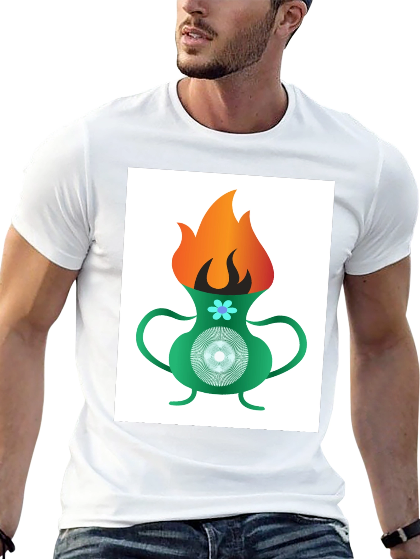 Flame Vase Graphic Tee - Black Cotton T-Shirt