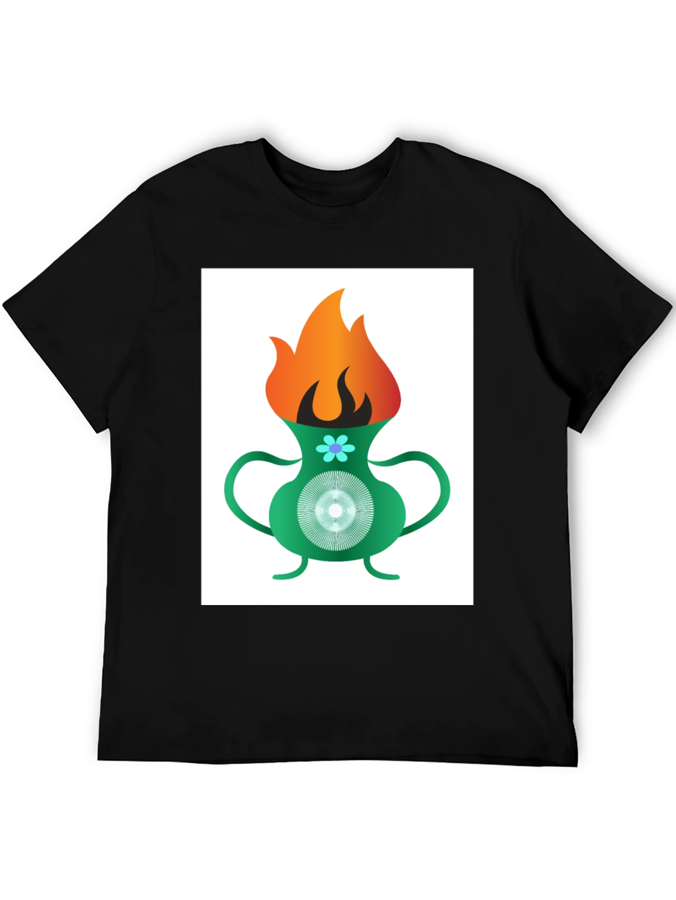 Flame Vase Graphic Tee - Black Cotton T-Shirt
