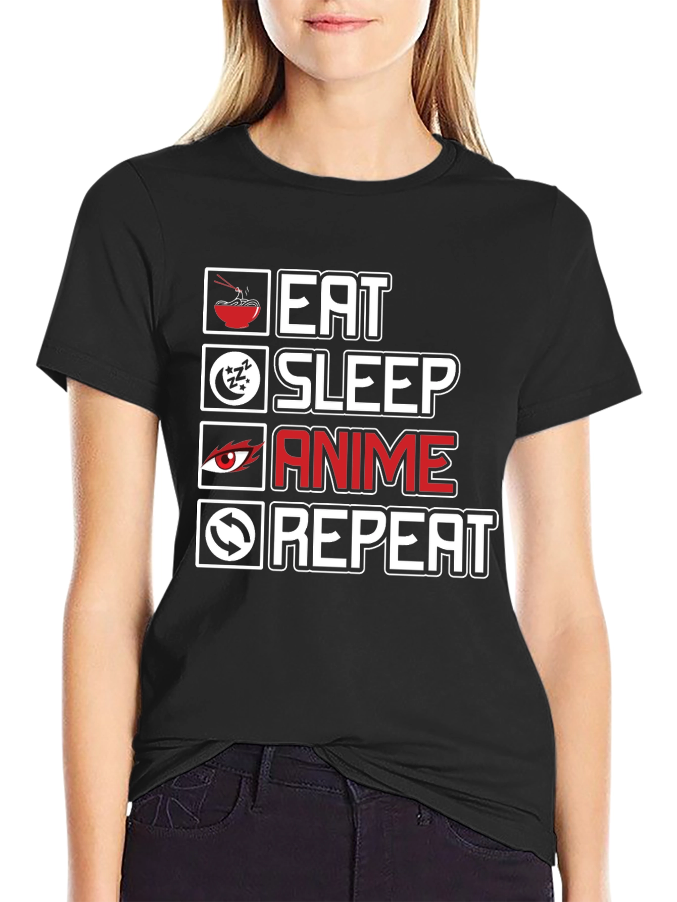 Eat Sleep Anime Repeat Graphic Tee