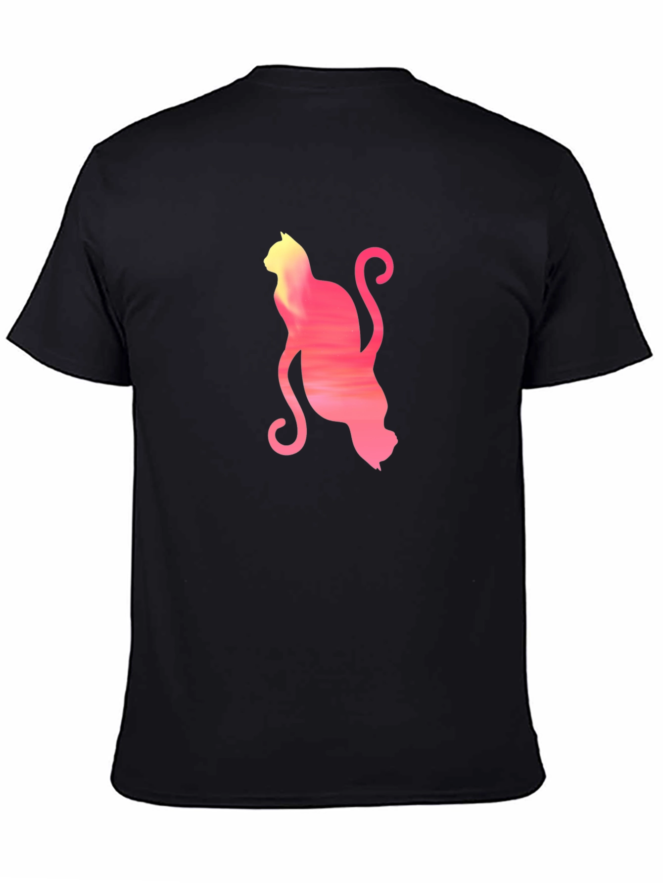 Sunset Cat Graphic Tee - Soft Black Cotton T-Shirt