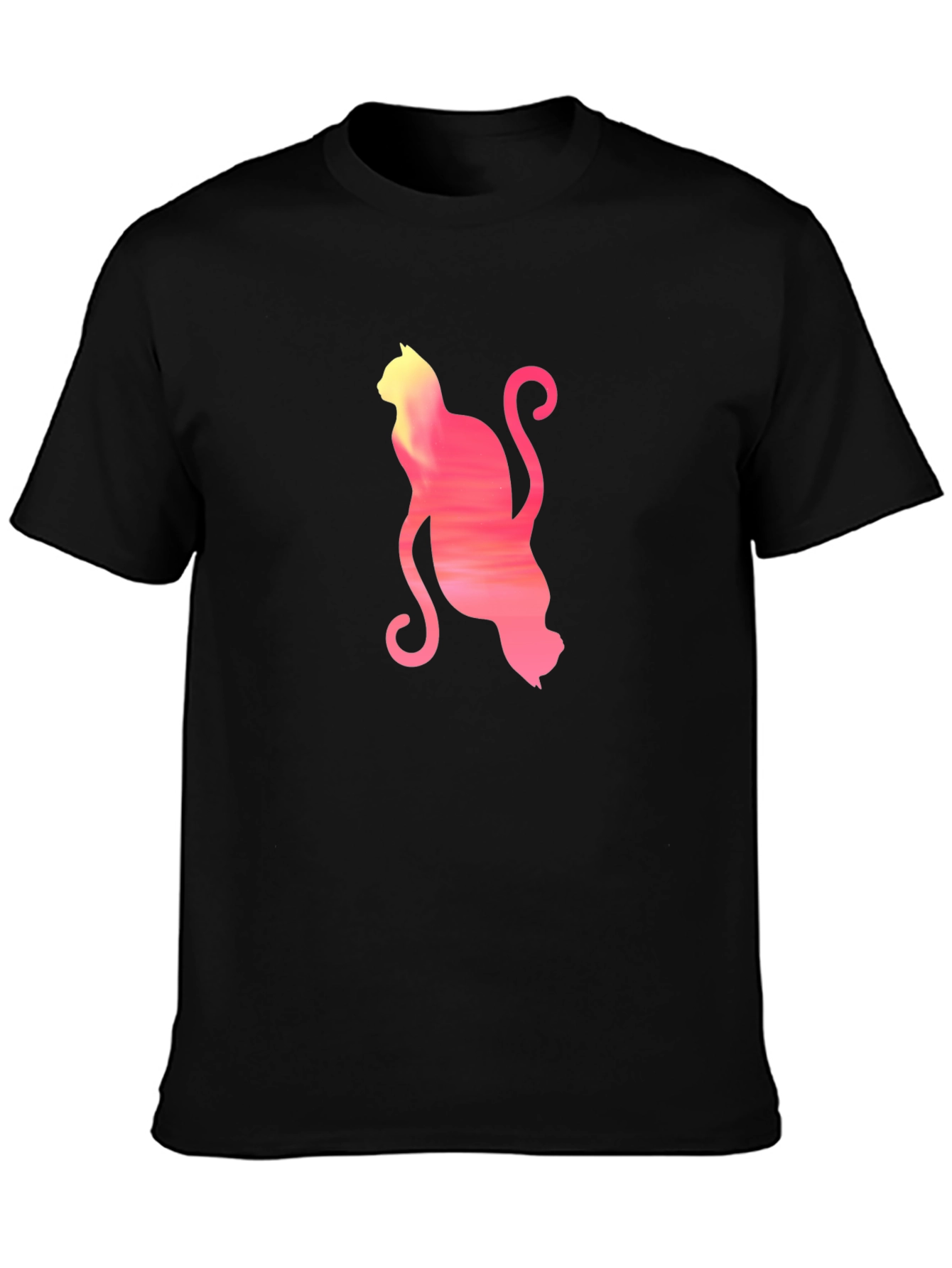 Sunset Cat Graphic Tee - Soft Black Cotton T-Shirt