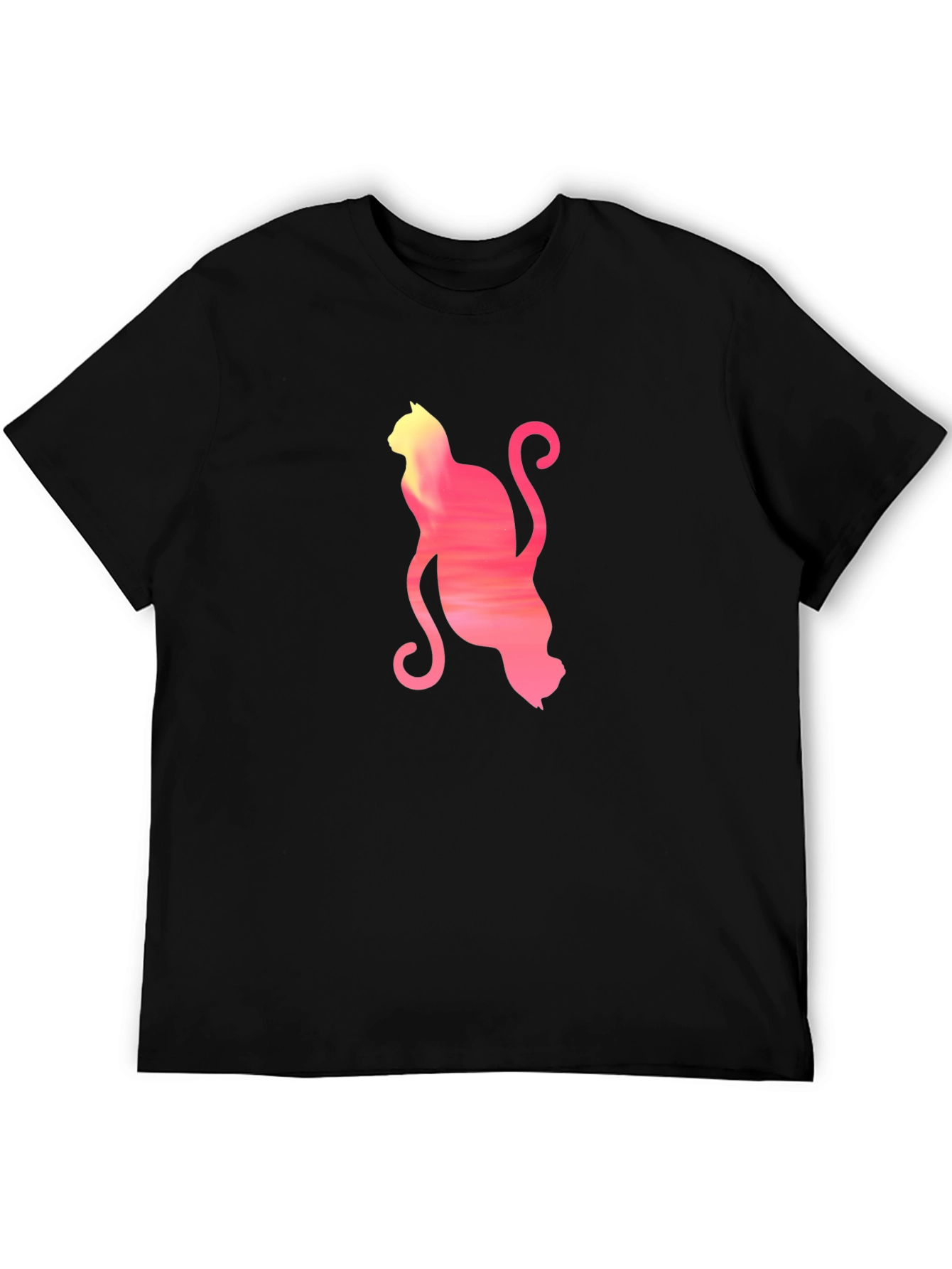 Sunset Cat Graphic Tee - Soft Black Cotton T-Shirt