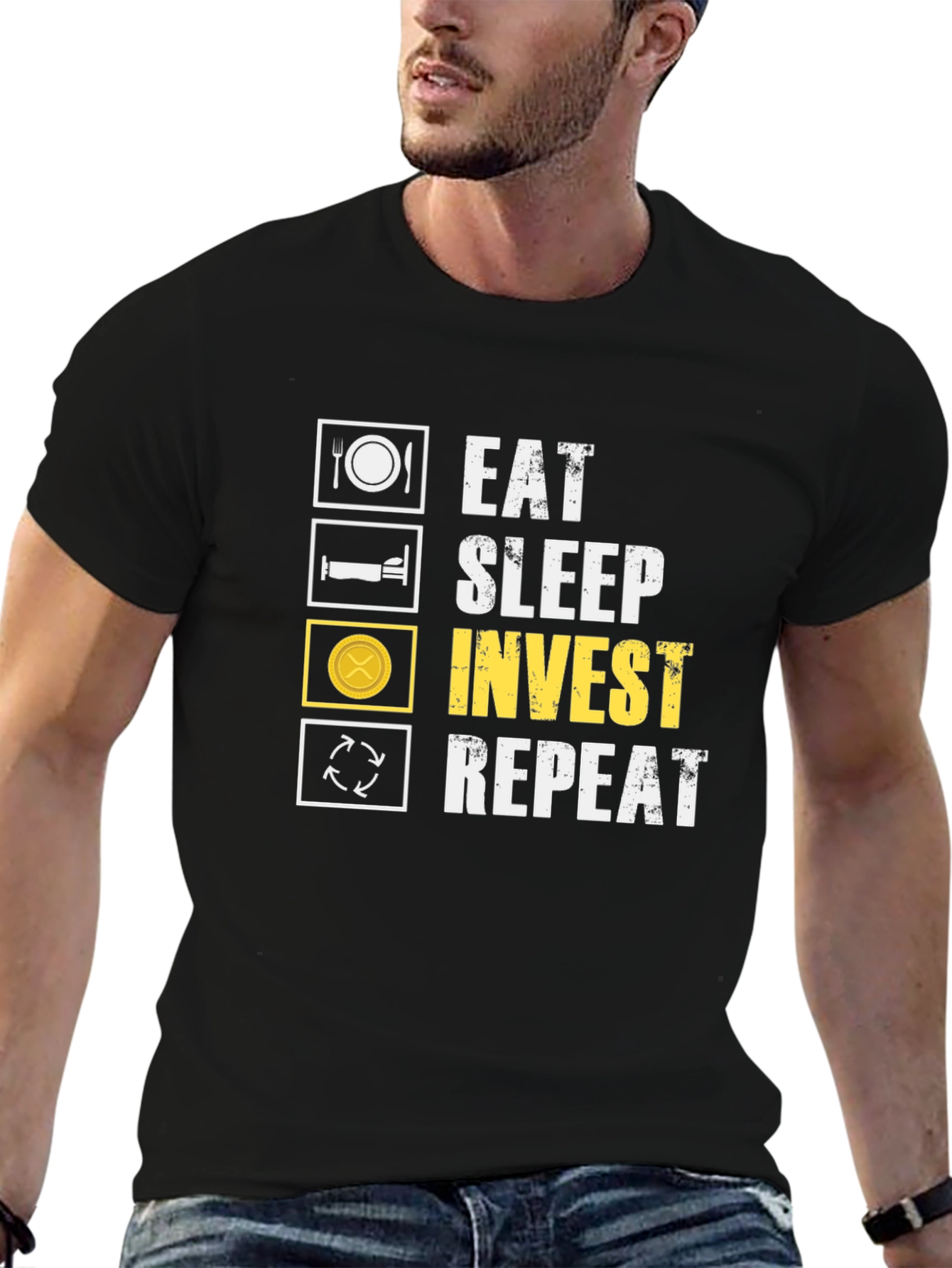 Eat Sleep Invest Repeat Black T-Shirt
