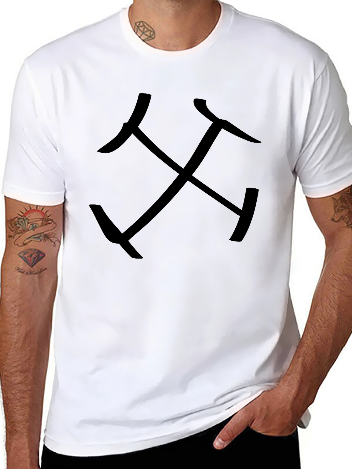 Black T-Shirt with Crossed Axe Design