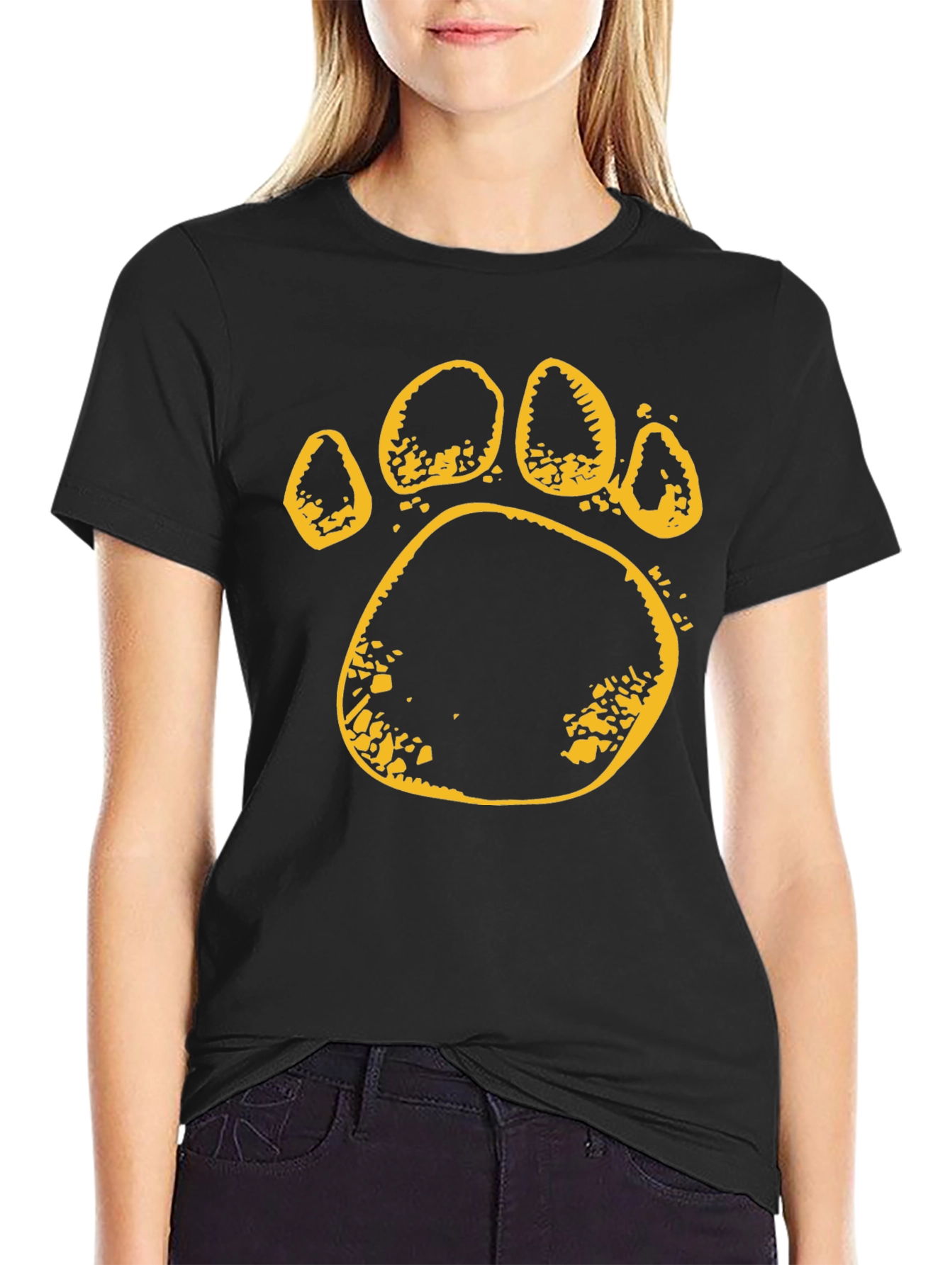 Paw Print T-Shirt - Black Cotton Tee