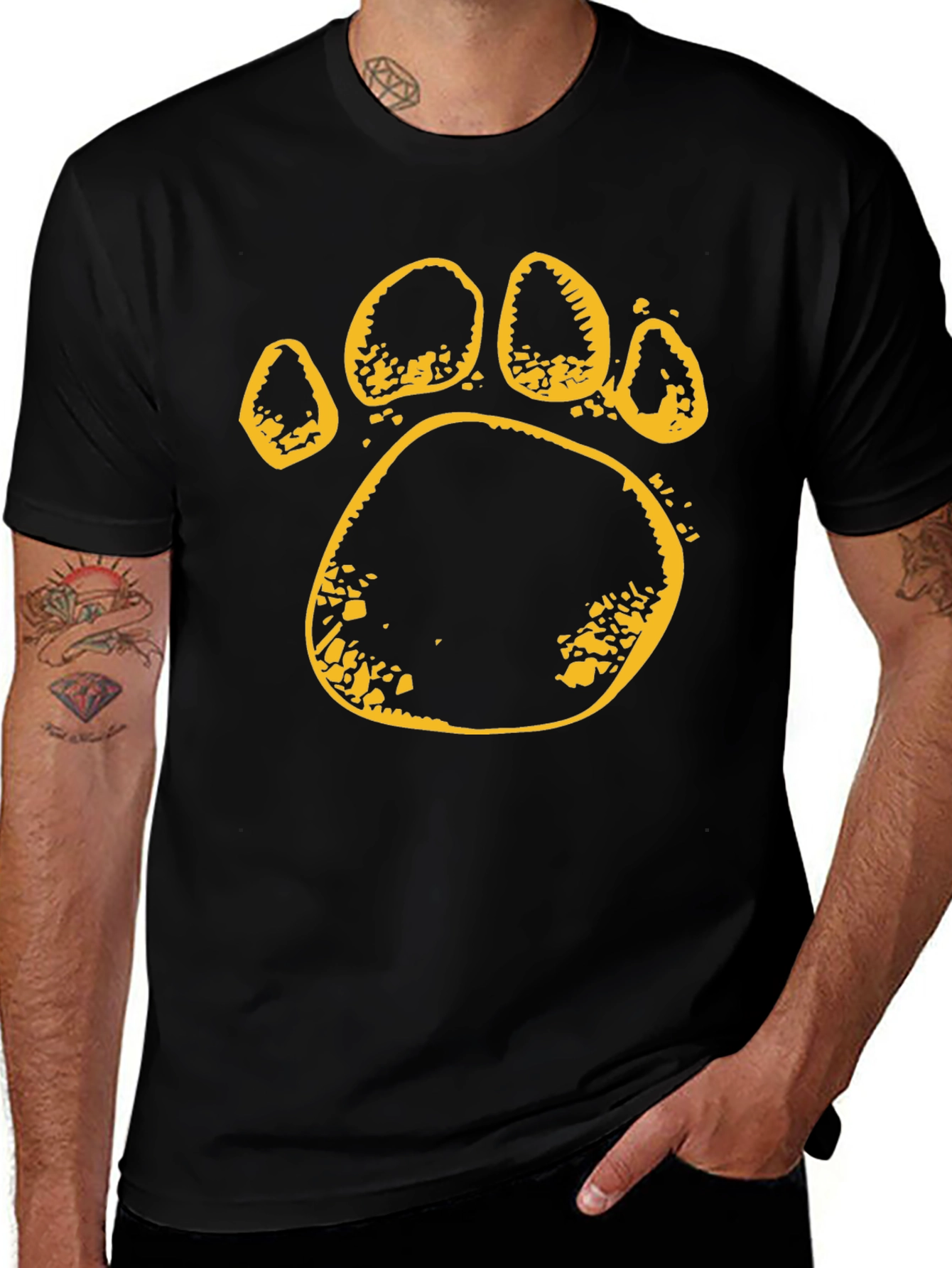 Paw Print T-Shirt - Black Cotton Tee