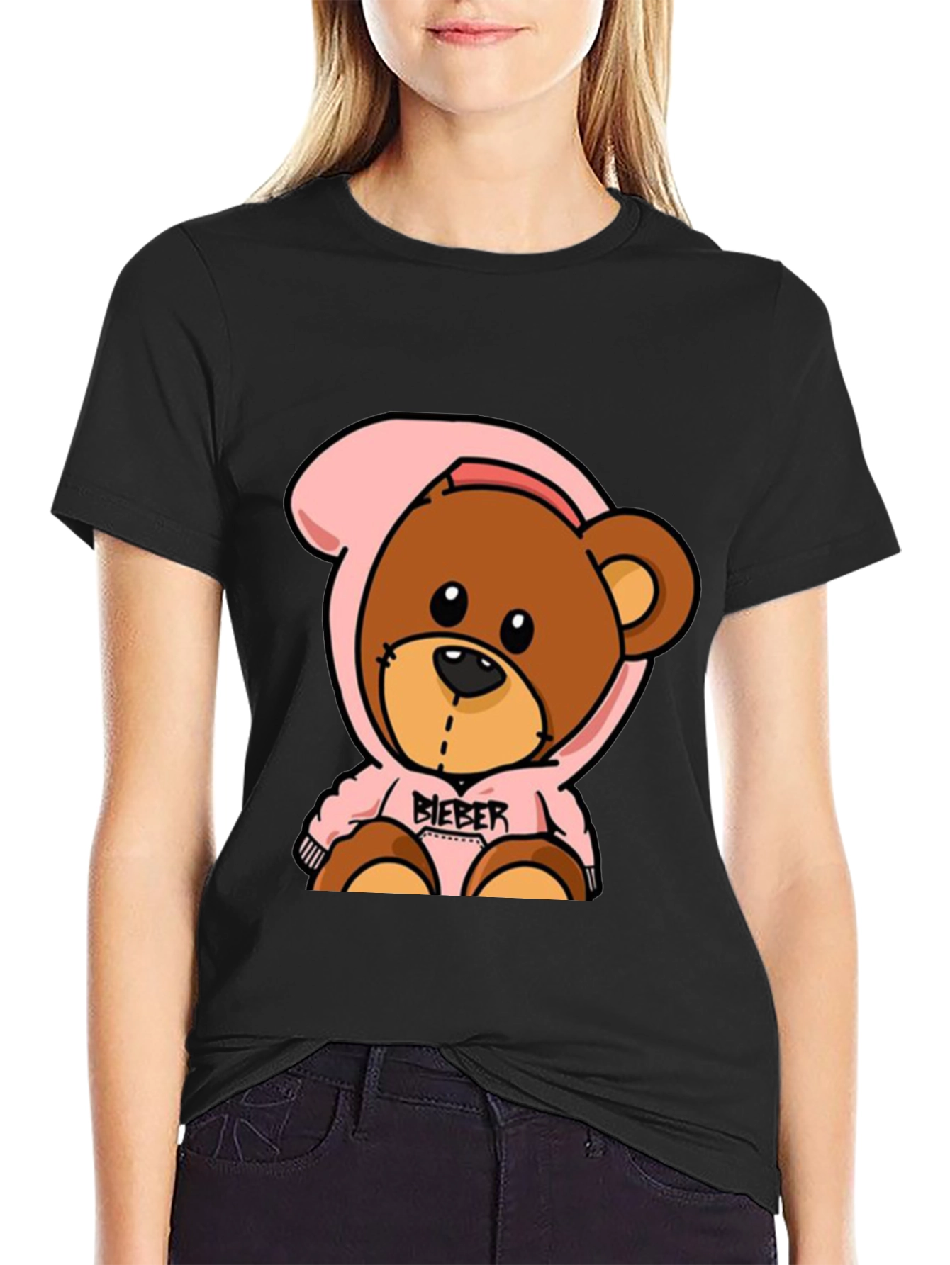 Teddy Bear Hoodie Black T-Shirt
