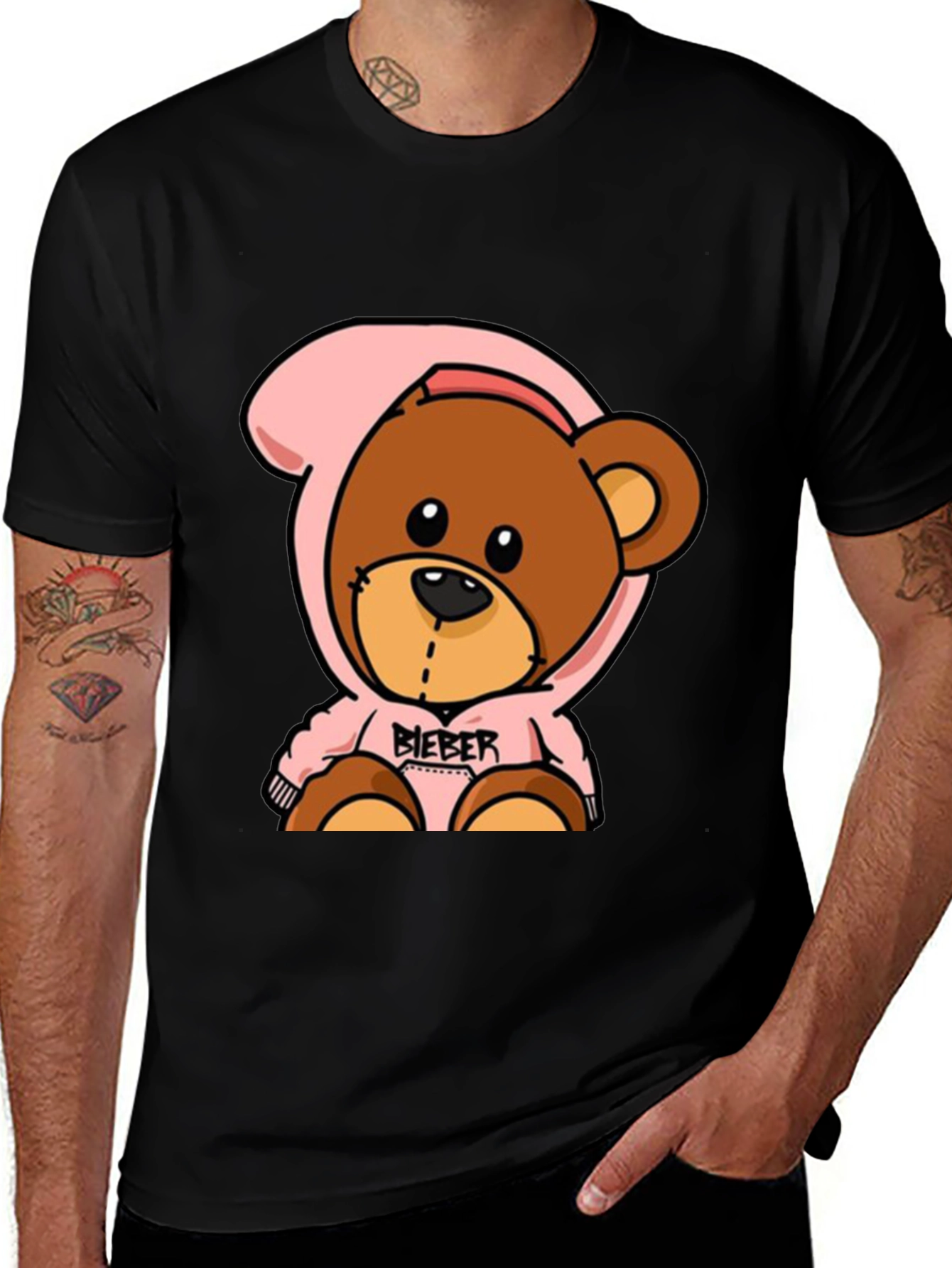 Teddy Bear Hoodie Black T-Shirt