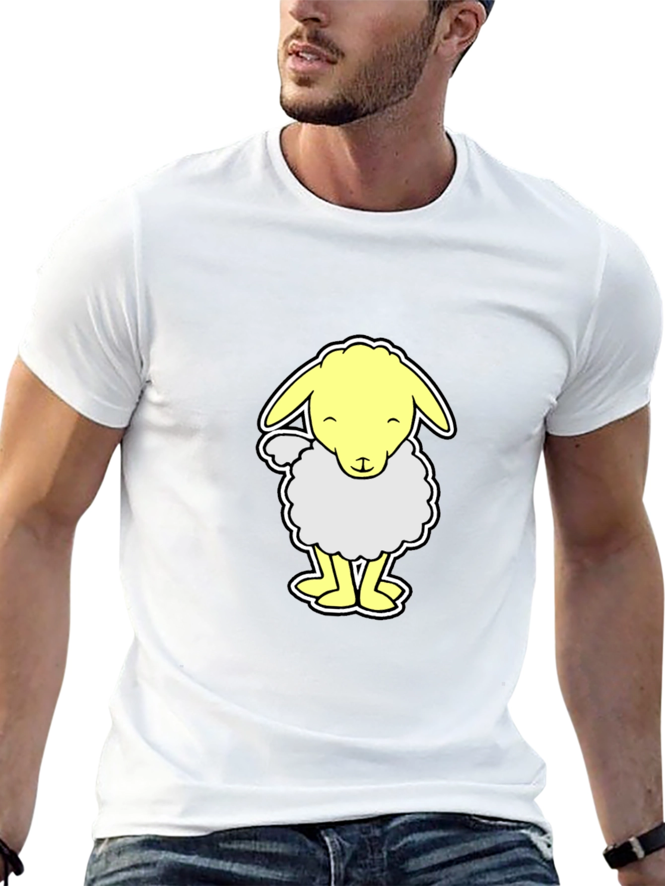 Cute Cartoon Sheep Graphic T-Shirt - Black